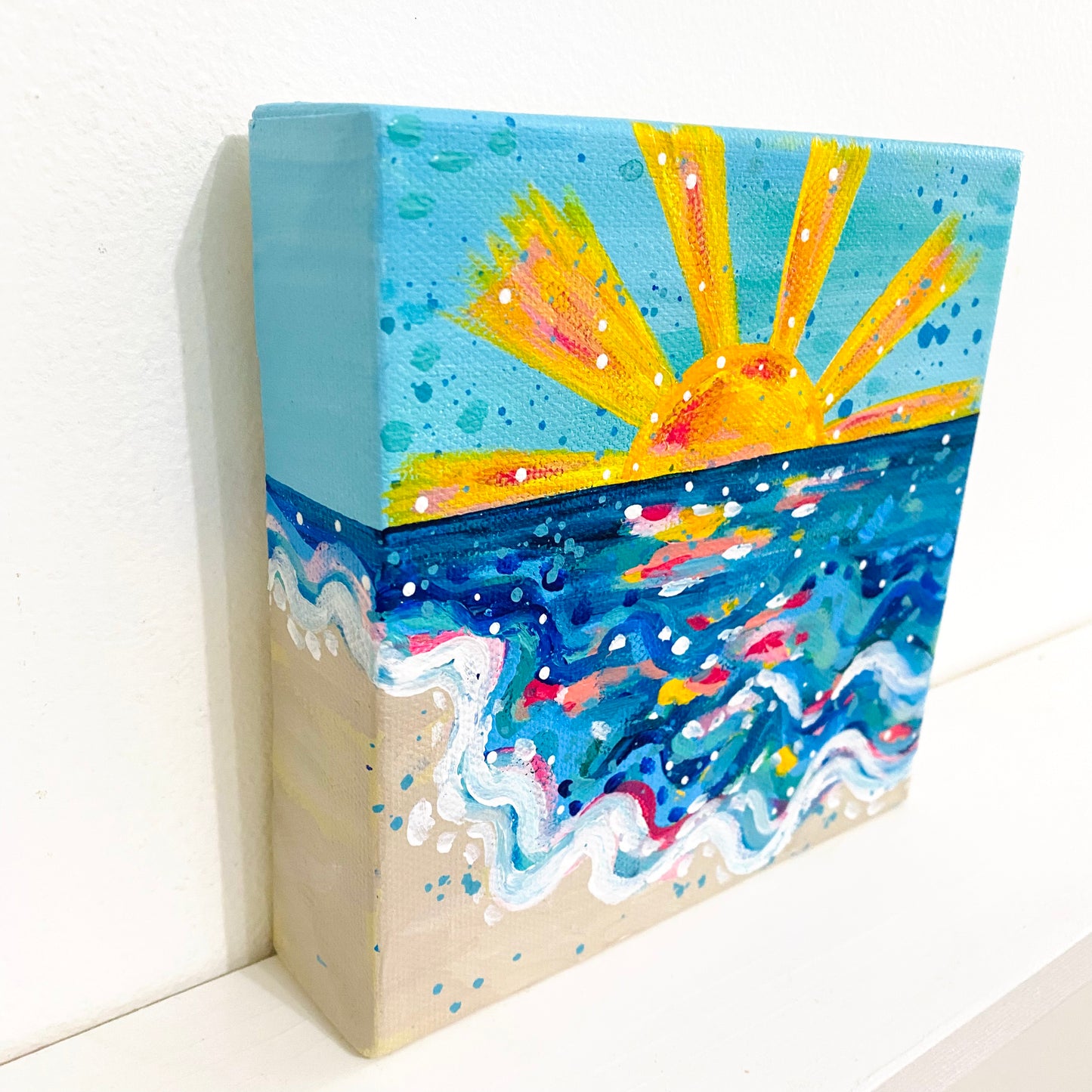 "Best Day Ever" 6x6 inch Original Coastal Inspired Painting on Canvas with painted sides