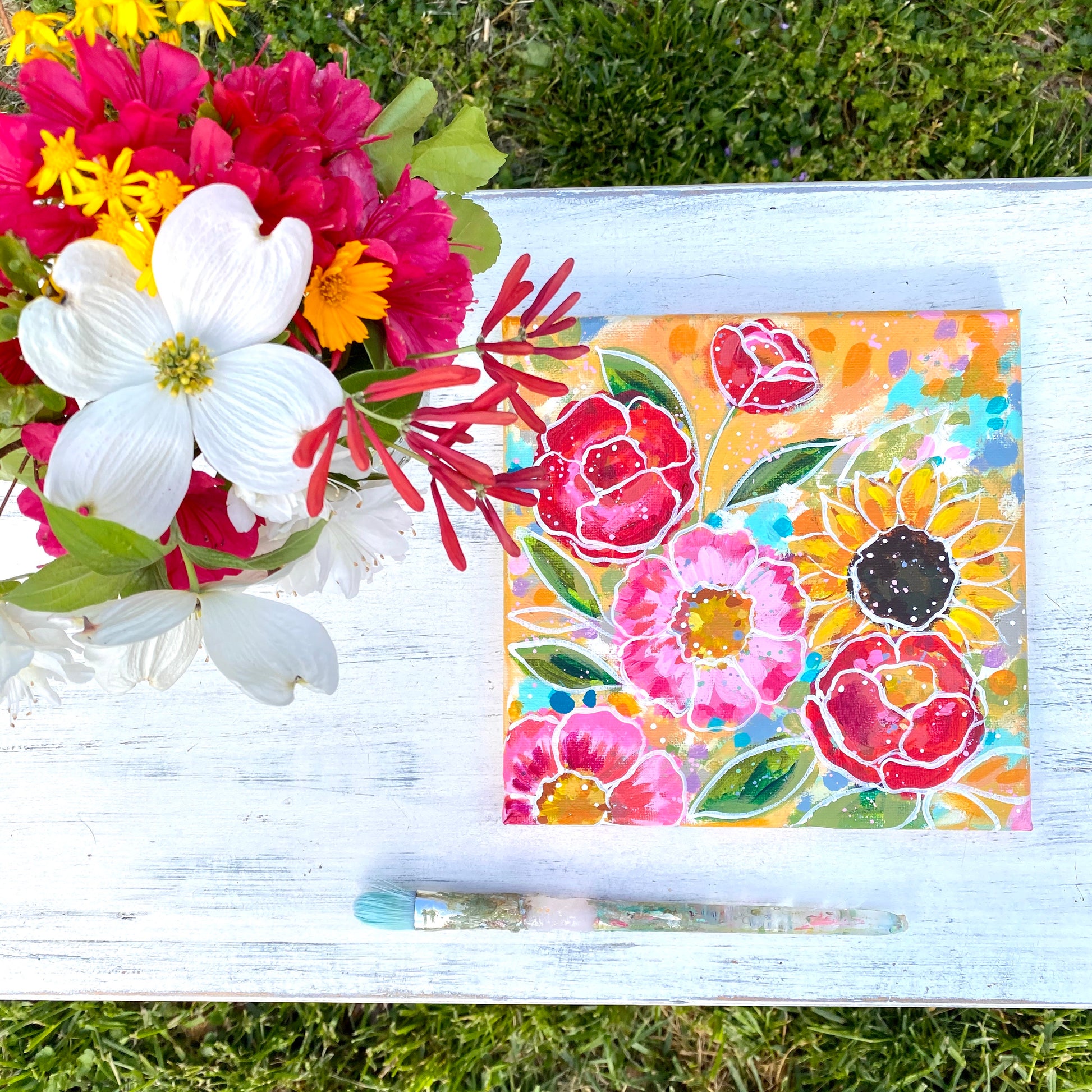 "No Place Like Home" Floral Original Painting on 8x8 inch Canvas - Bethany Joy Art