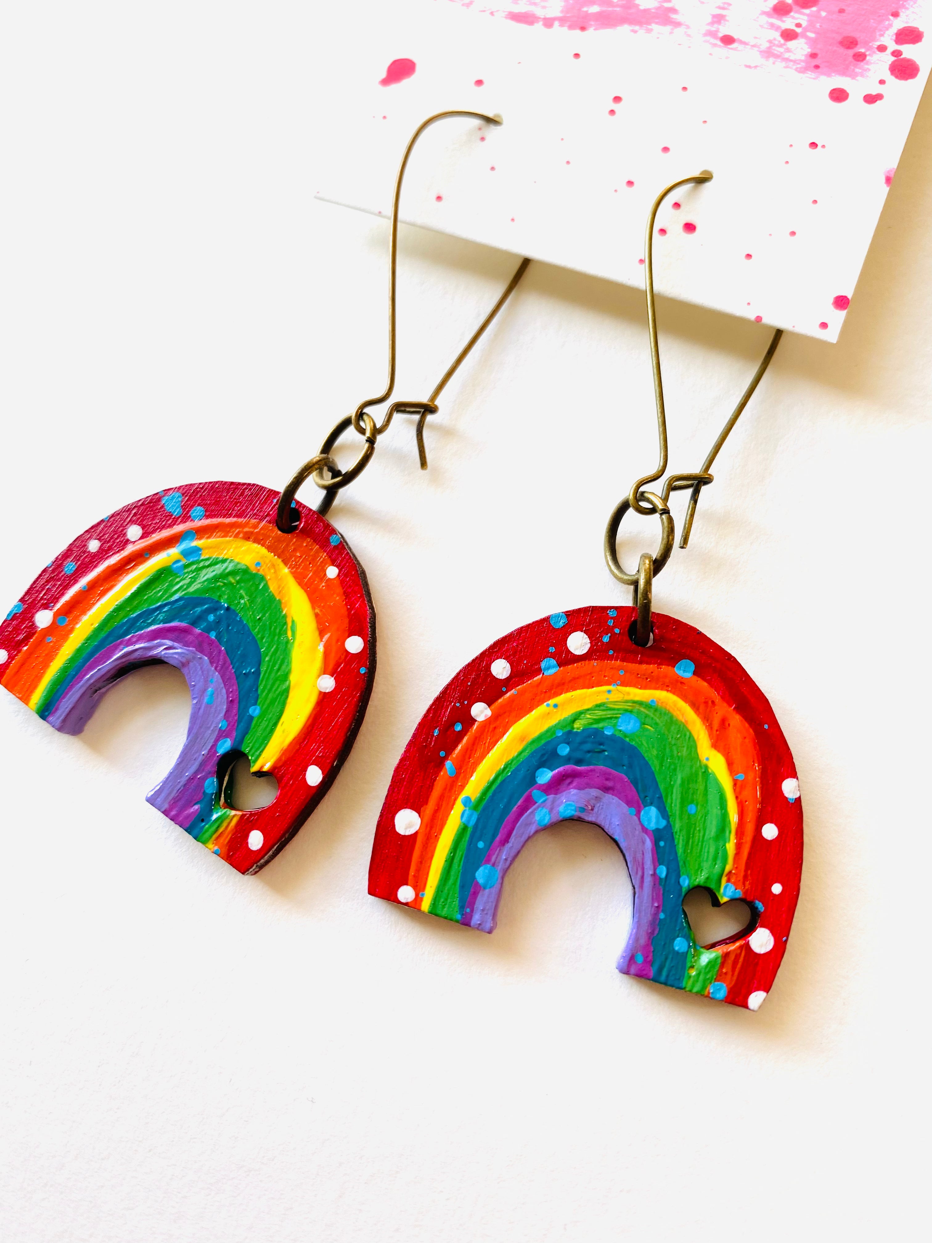 Wooden Rainbow Earrings - hotsell hand painted in bright colours