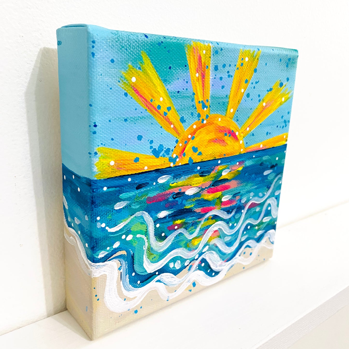 "Seas the Day" 6x6 inch Original Coastal Inspired Painting on Canvas with painted sides