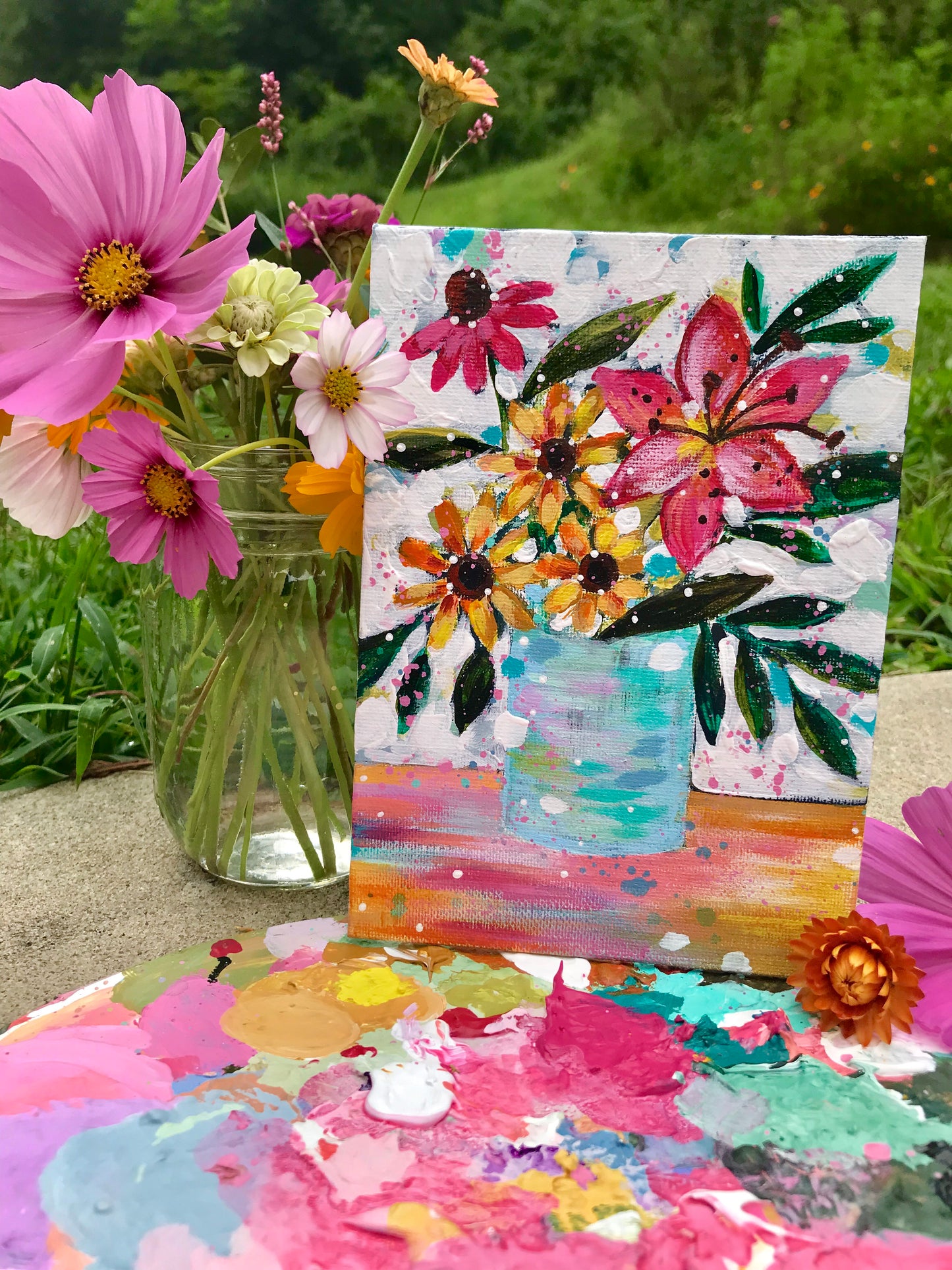 August Daily Painting Day 31 “End of Summer Garden Party" 5x7 inch Floral Original - Bethany Joy Art