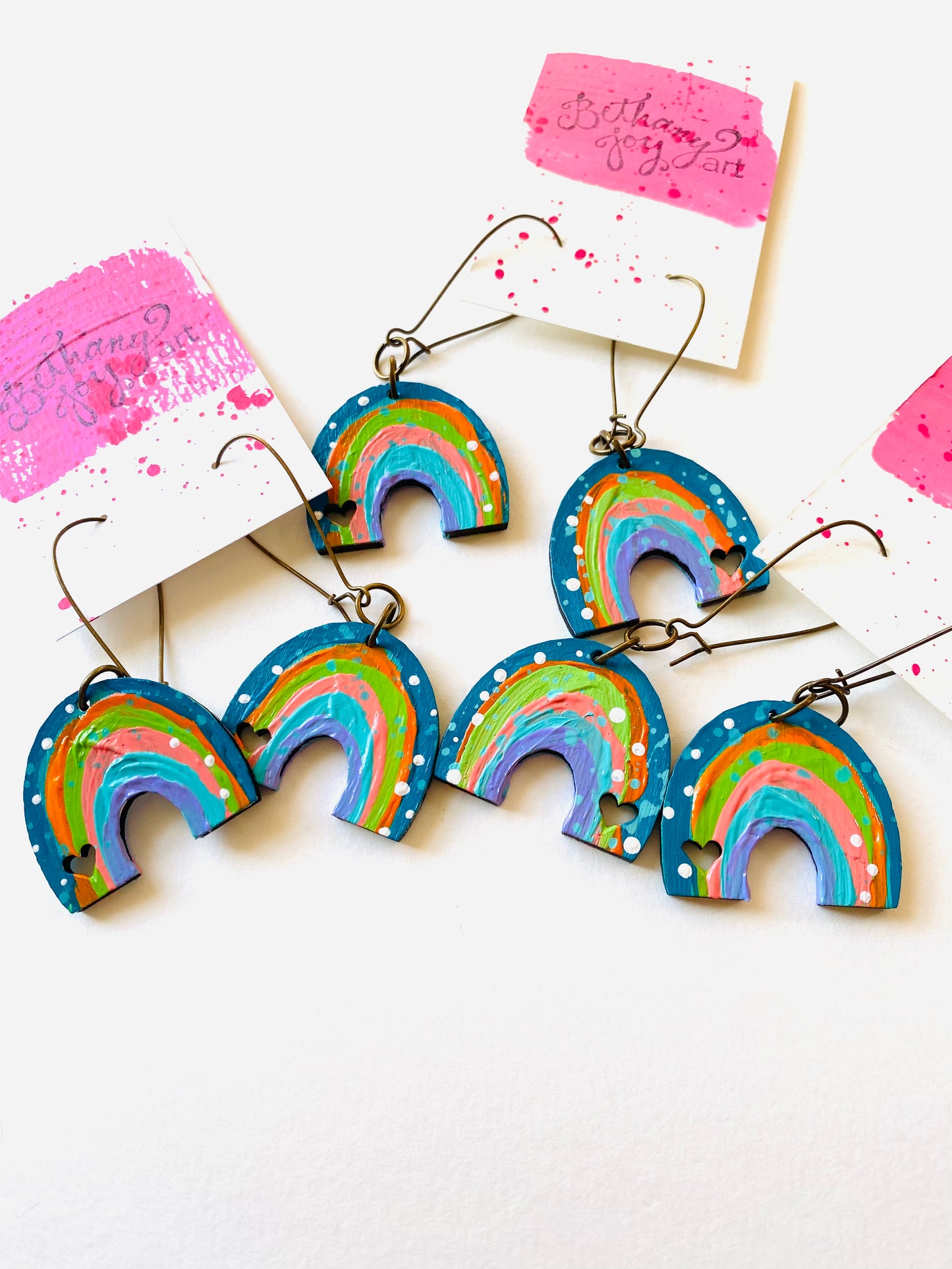 Colorful, Hand Painted, Rainbow Shaped Earrings Color Palette 9
