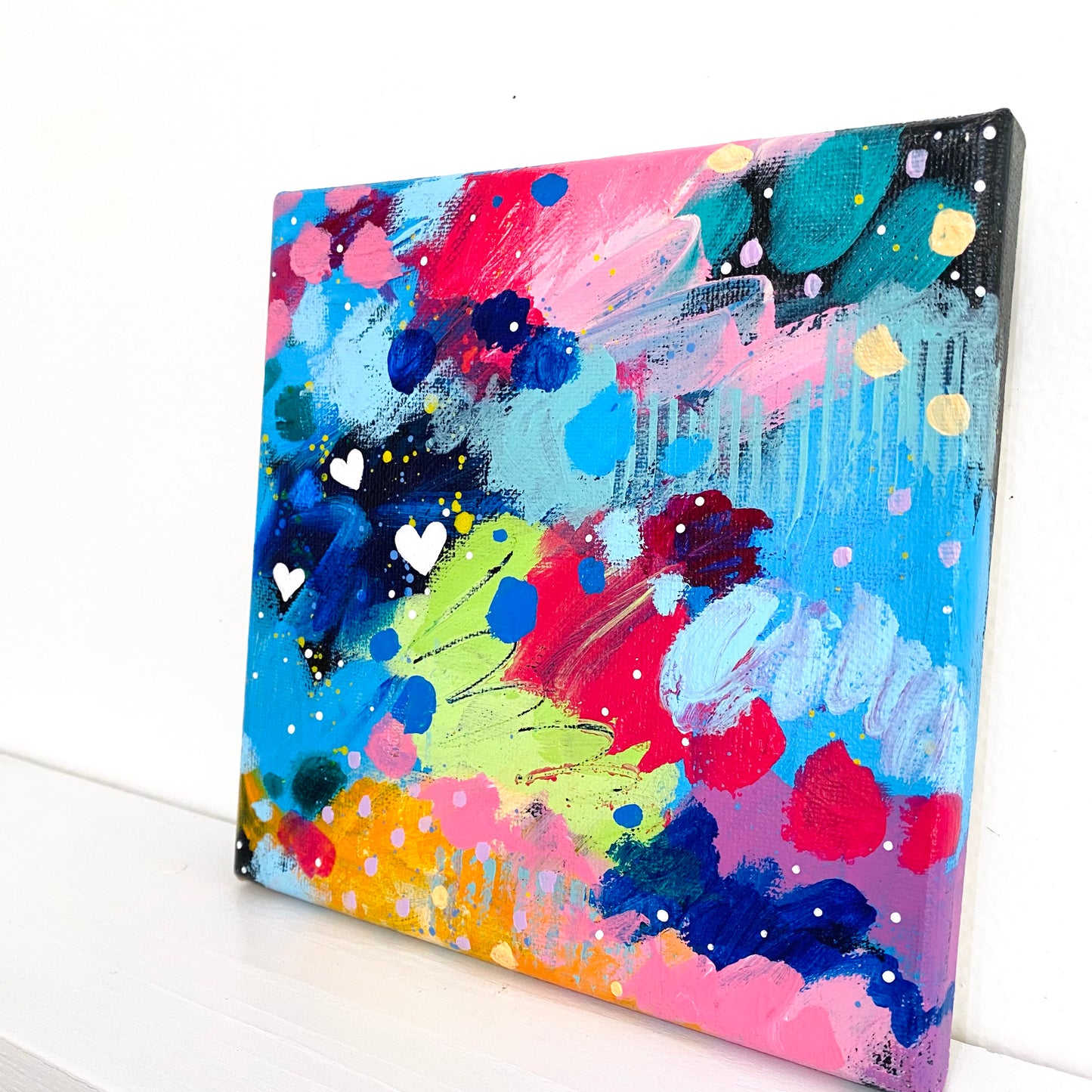 Little Hearts #5 6x6 inch abstract original canvas