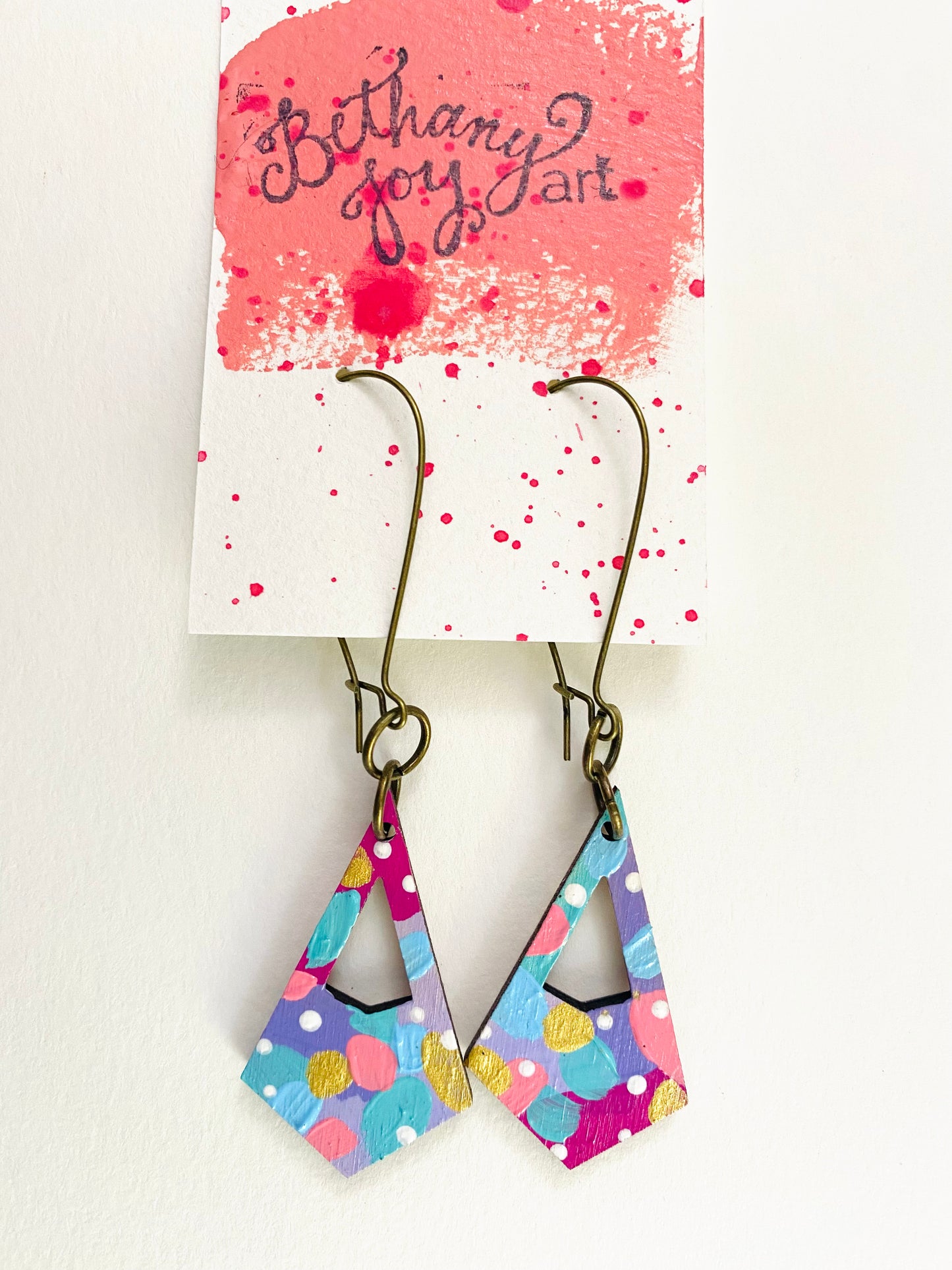 Colorful, Hand Painted, Geometric Shaped Earrings 8
