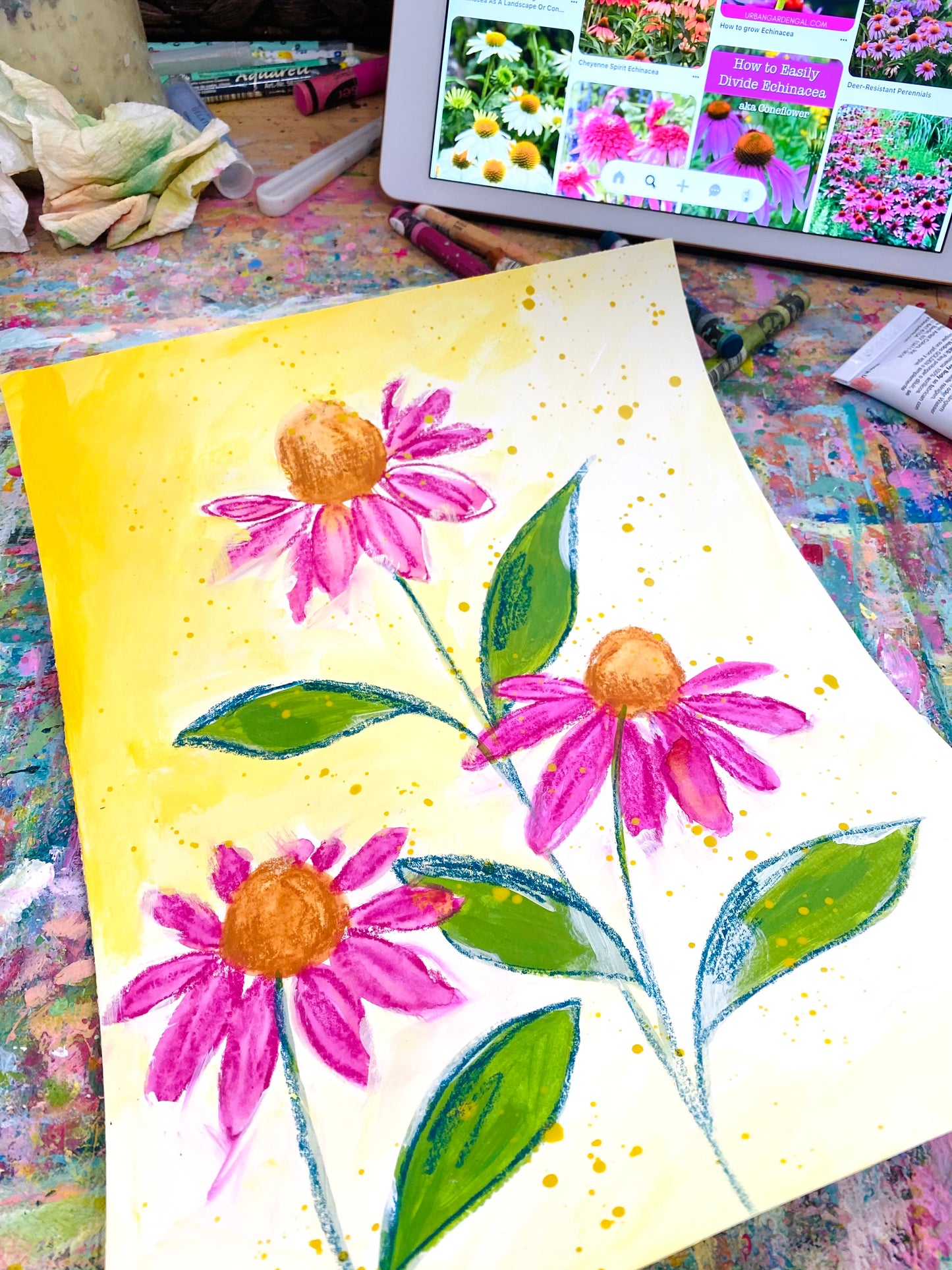 February Flowers Day 3 Echinacea 8.5x11 inch original painting
