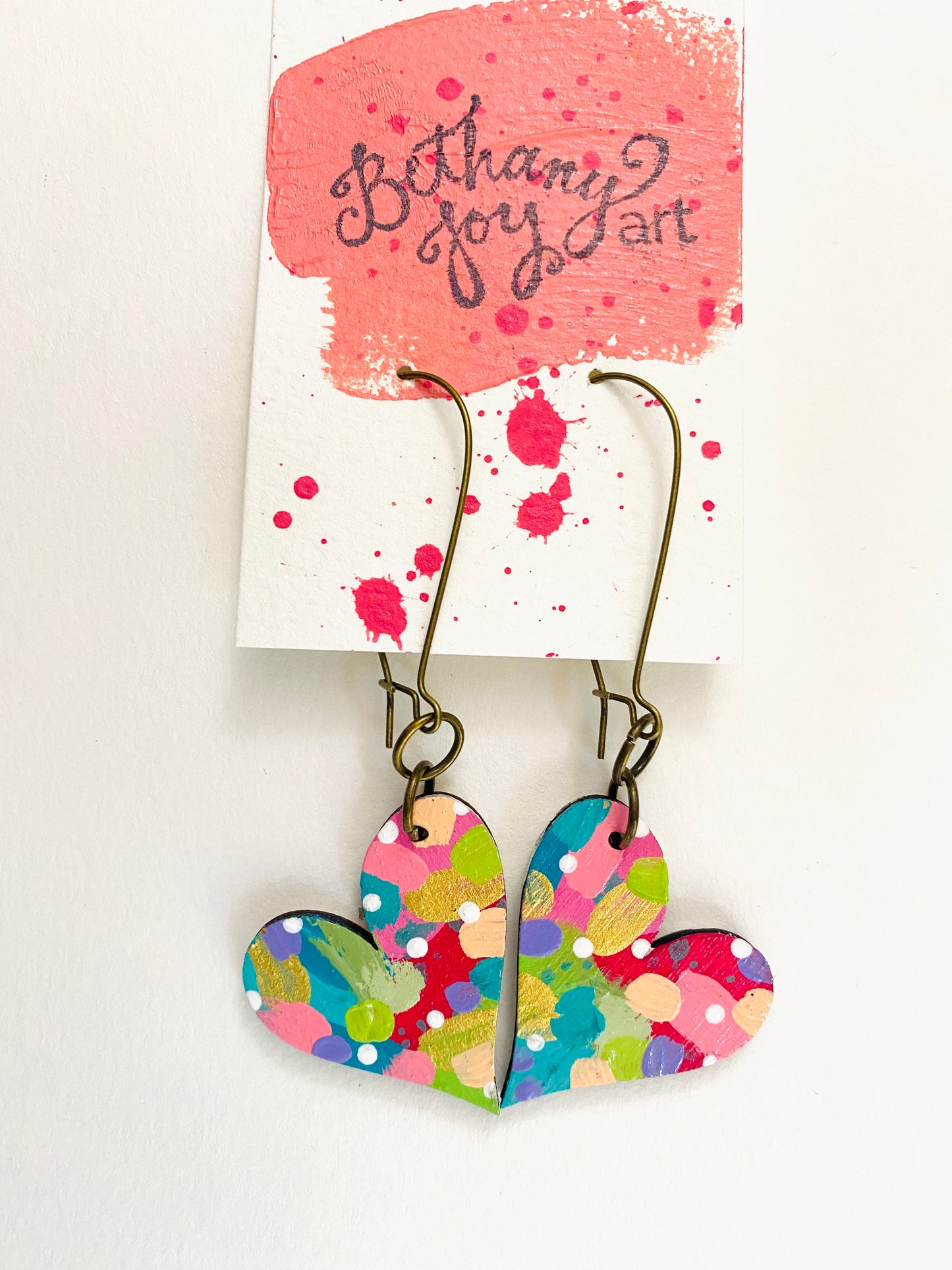 Colorful, Hand Painted, Heart Shaped Earrings 132