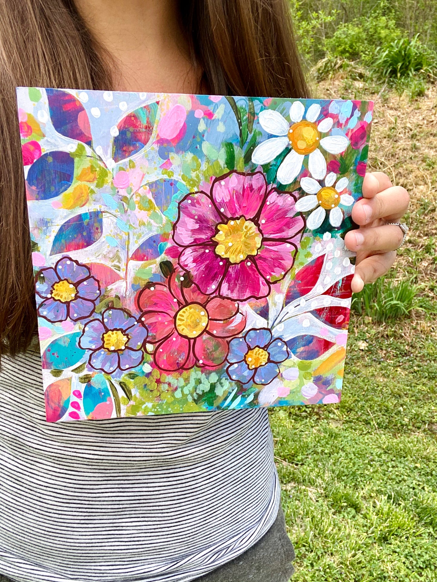 "A Joy-Filled Home" Floral Original Painting on 8x8 inch Wood Panel - Bethany Joy Art