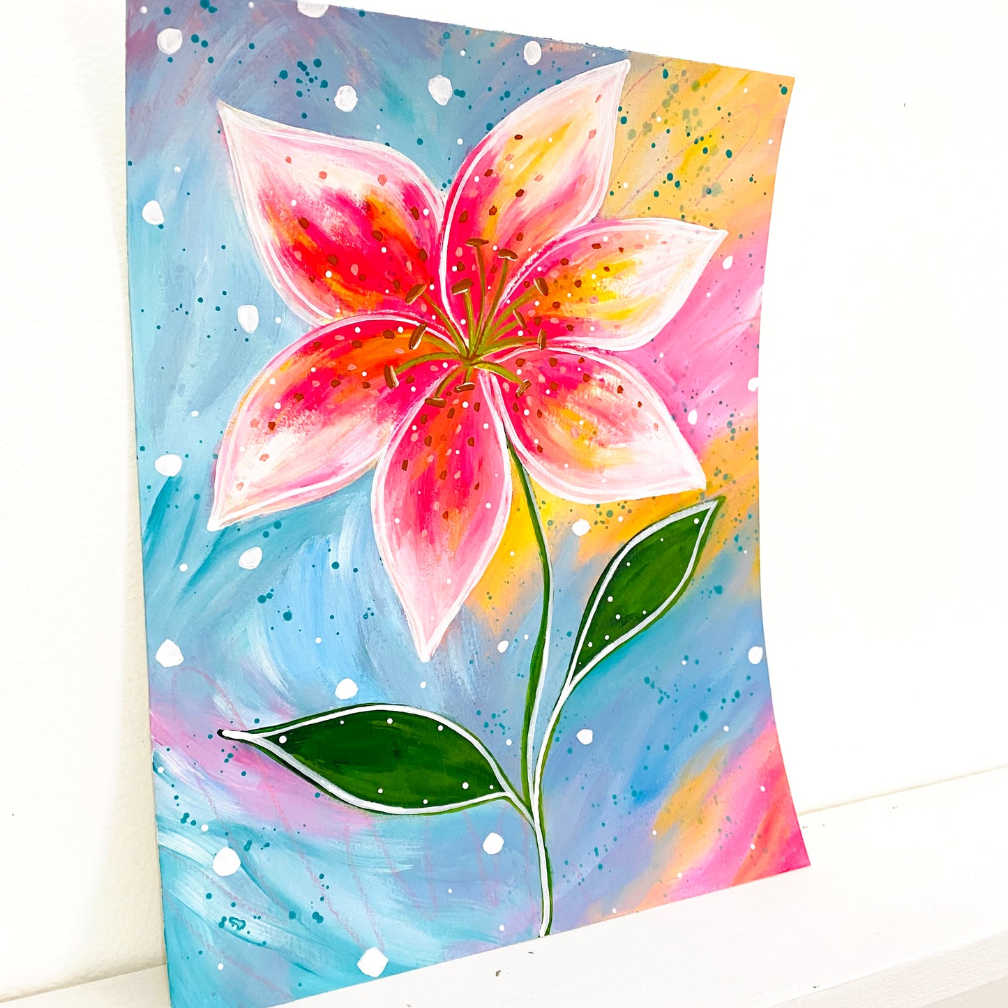 February Flowers Day 21 Lily 8.5x11 inch original painting