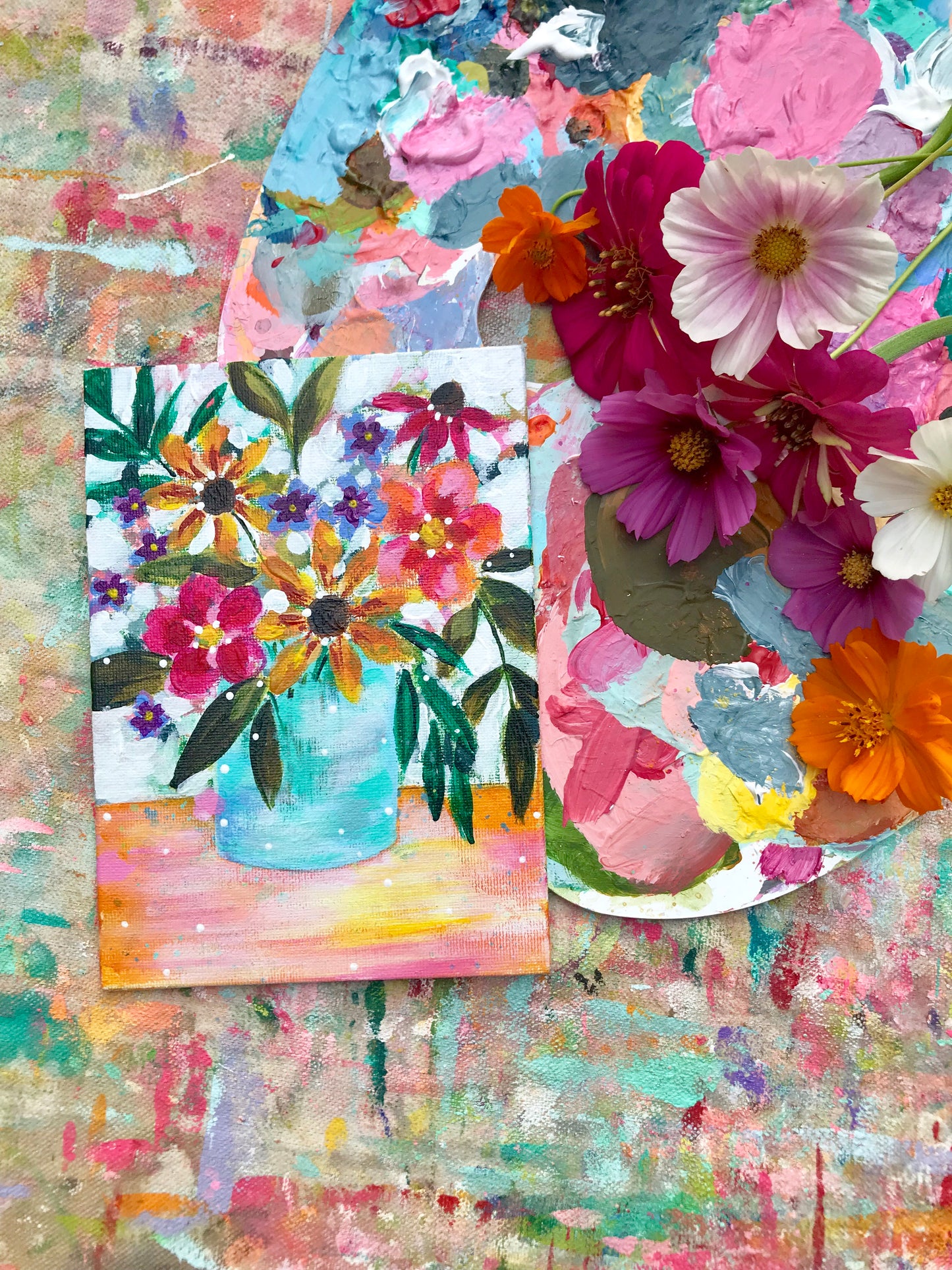 August Daily Painting Day 23 “Bouquet of Sunshine" 5x7 inch Floral Original - Bethany Joy Art