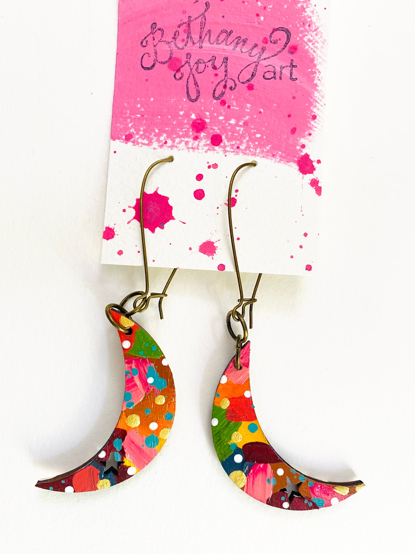 Colorful, Hand Painted, Moon Shaped Earrings 16