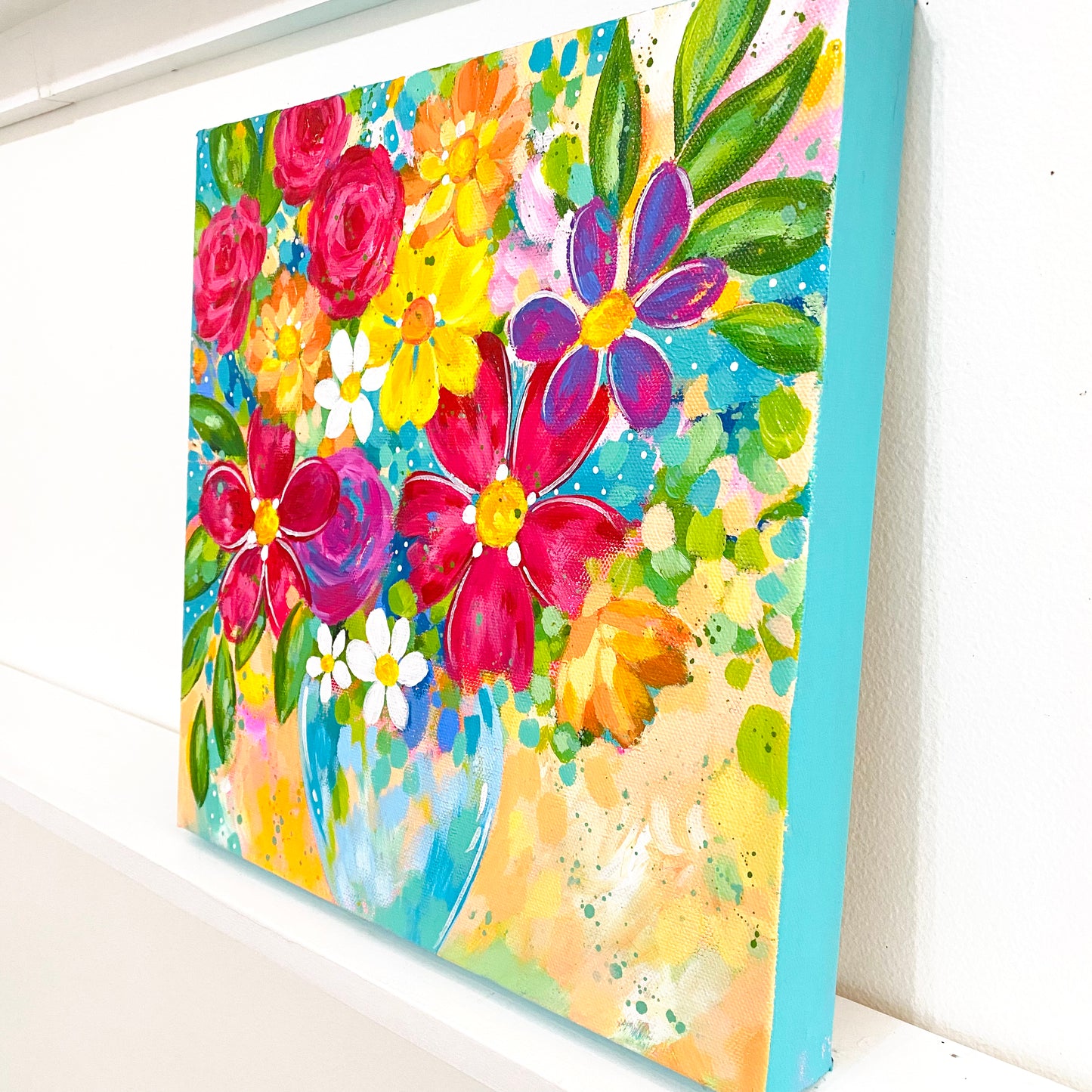 “Confetti Flowers" 12x12 inch original floral painting on canvas