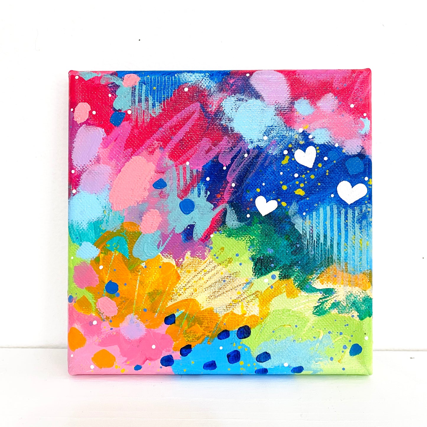 Little Hearts #2 6x6 inch abstract original canvas