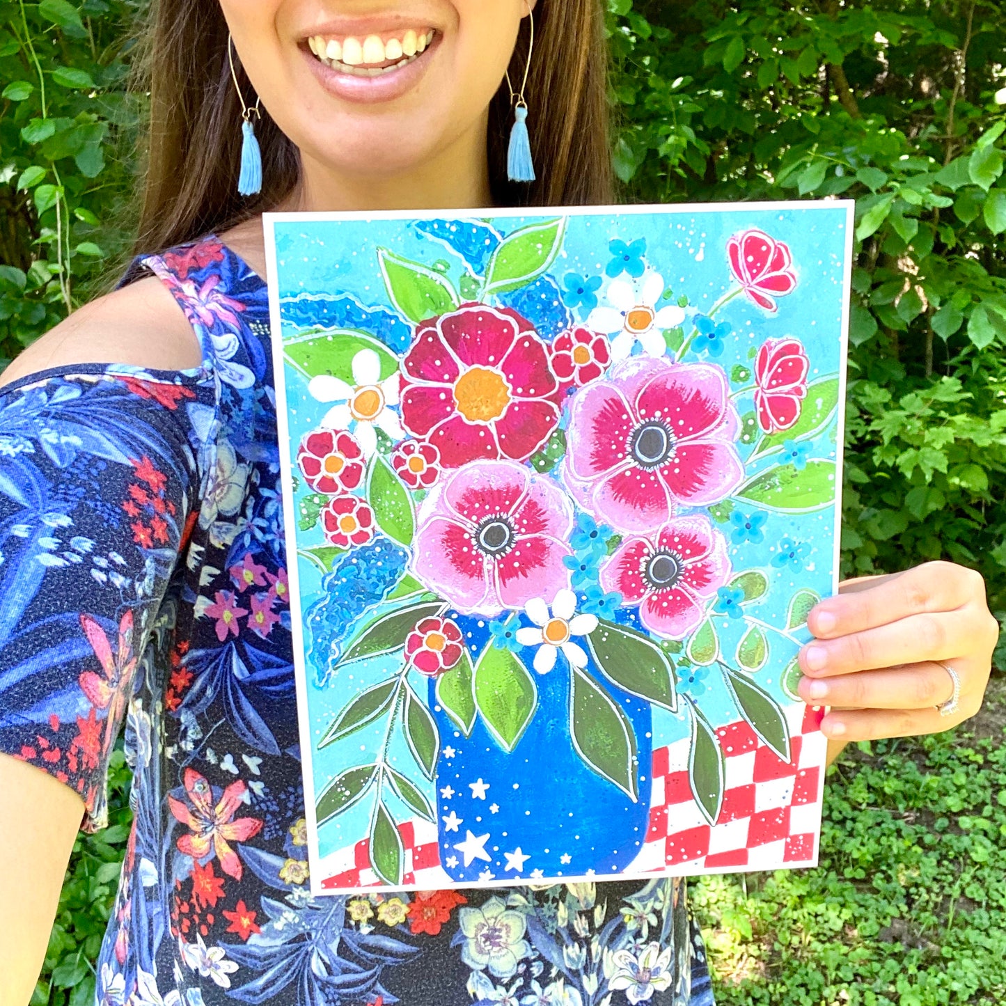 Red White and Blue Floral Bethany Joy Art Print