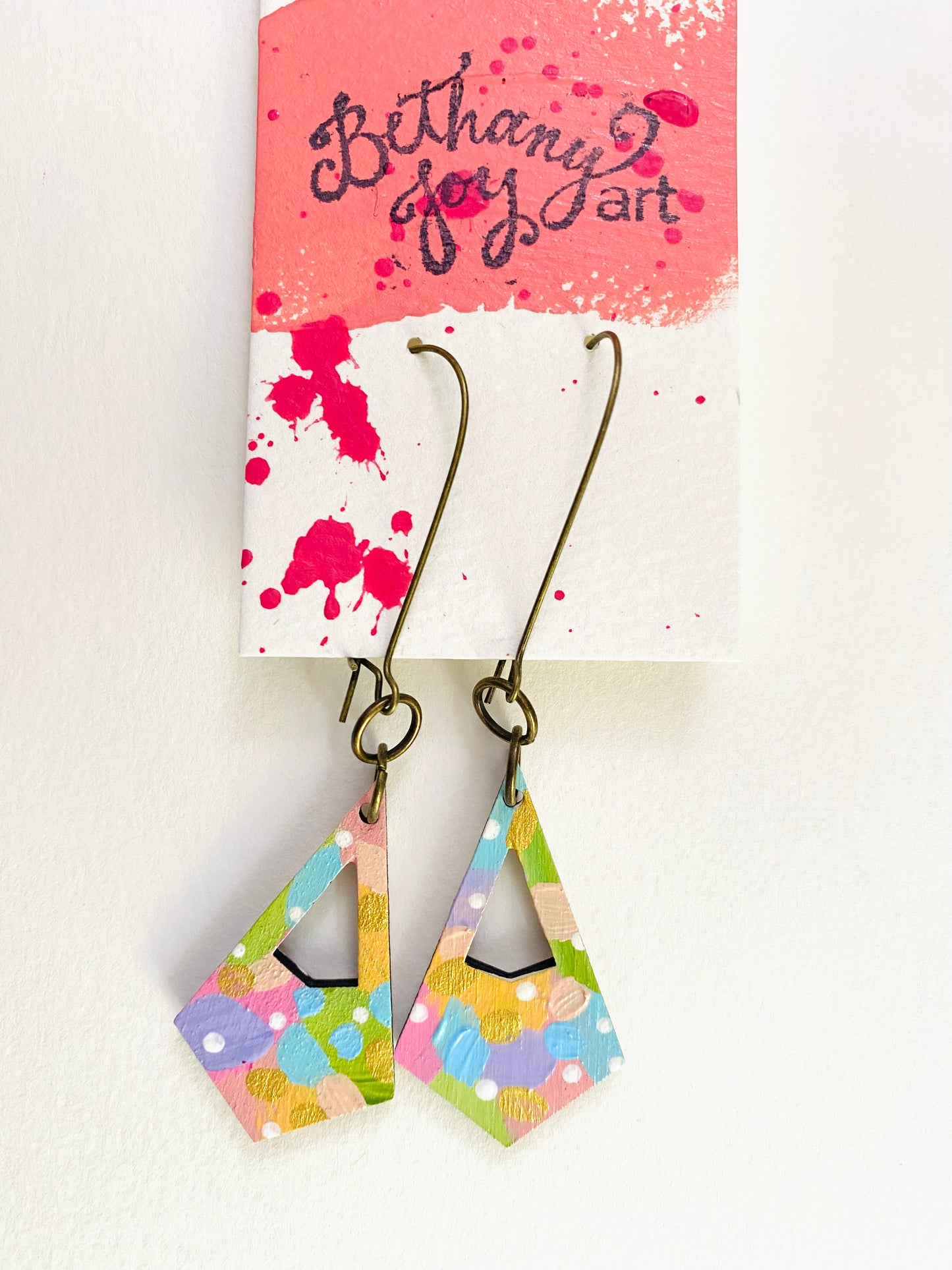 Colorful, Hand Painted, Geometric Shaped Earrings 4