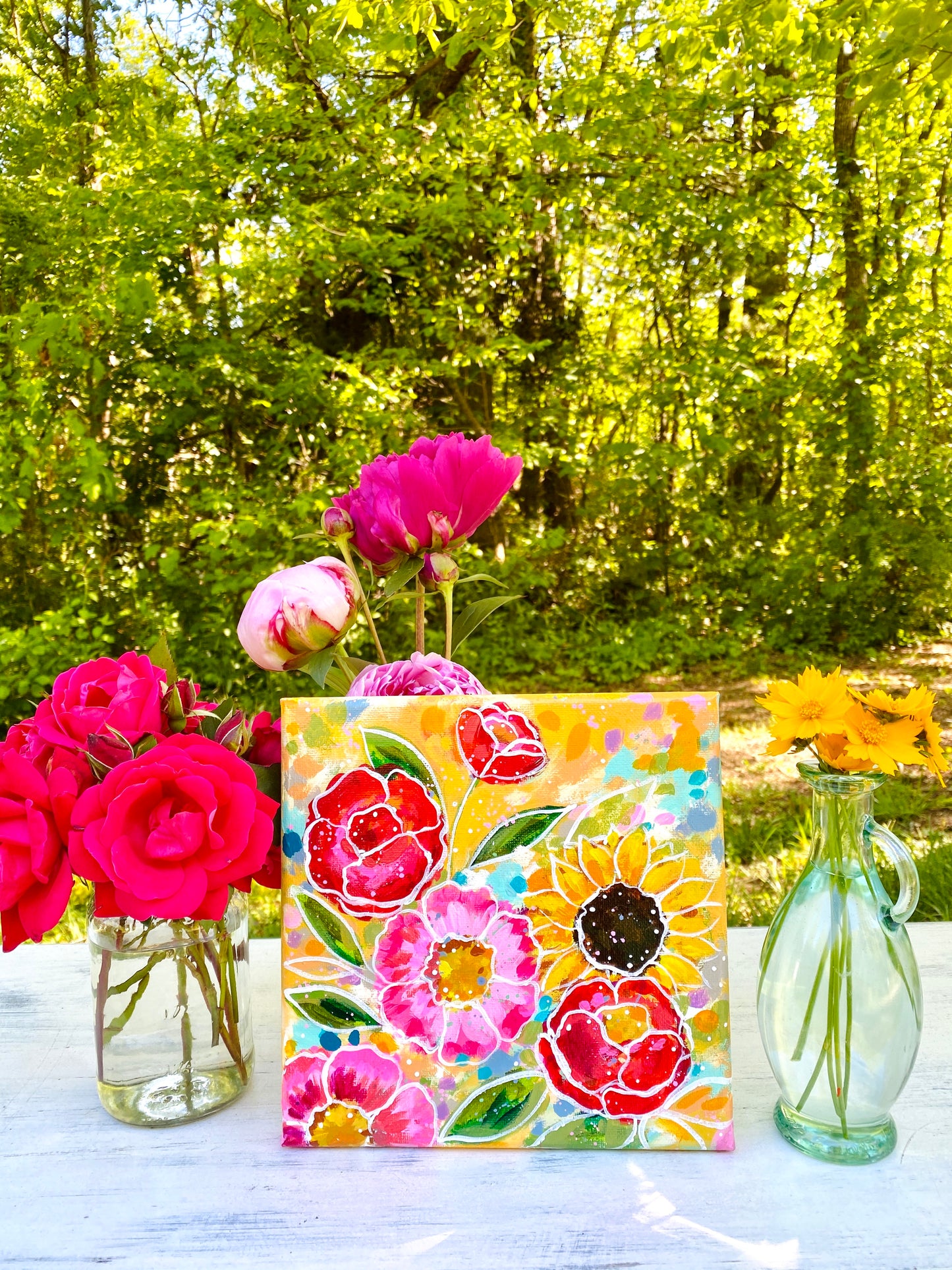 "No Place Like Home" Floral Original Painting on 8x8 inch Canvas