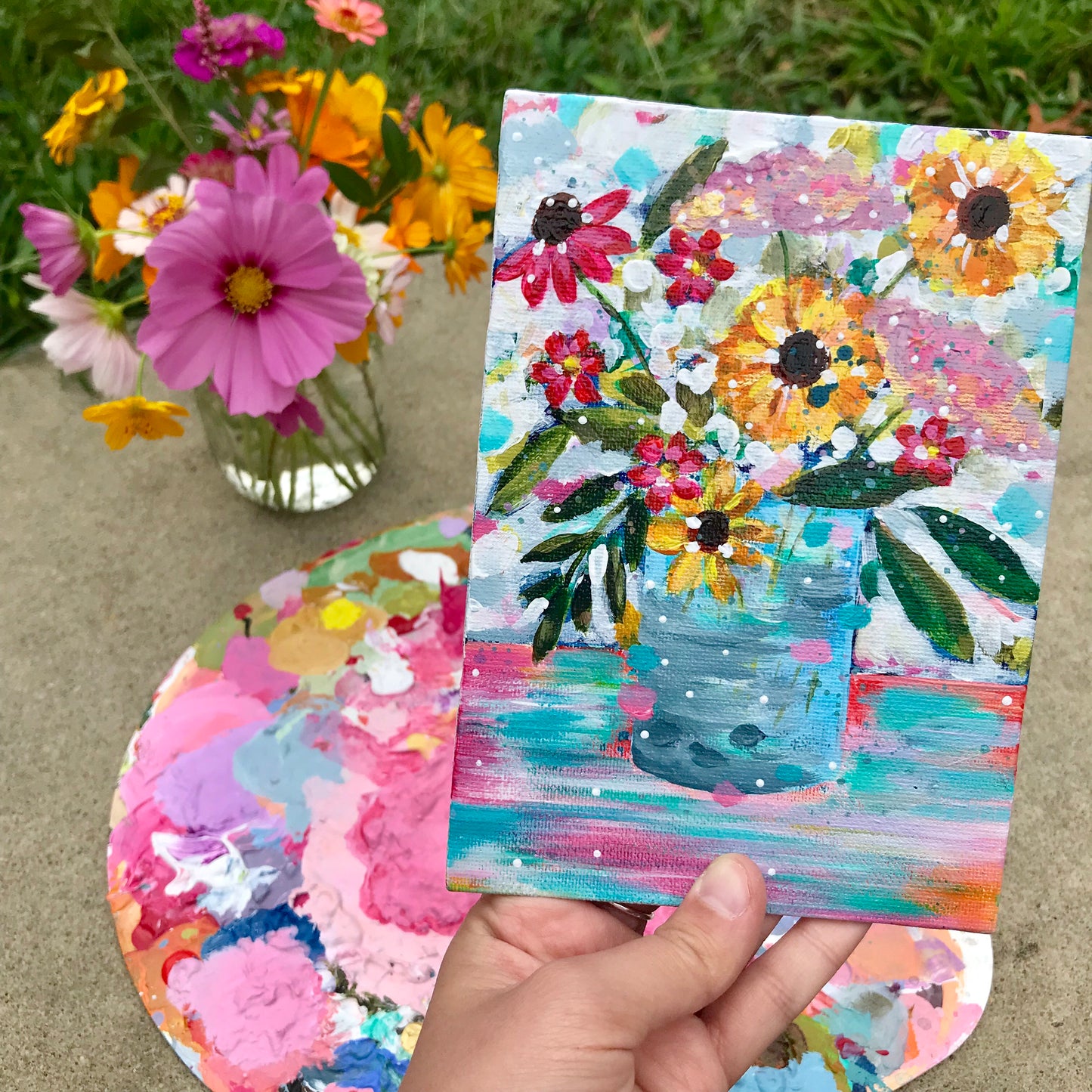August Daily Painting Day 27 “Cotton Candy Skies" 5x7 inch Floral Original - Bethany Joy Art