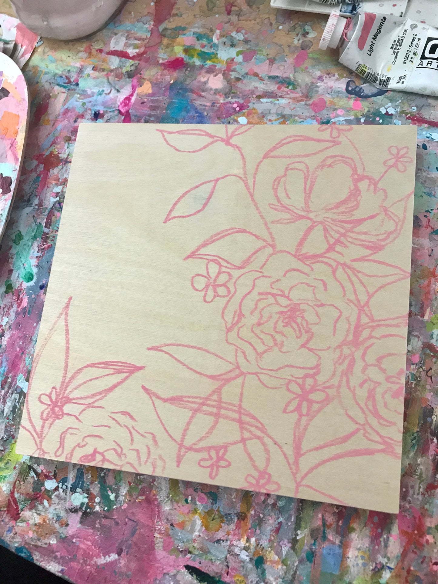 New Spring Floral Mixed Media Painting on 8x8 inch wood panel no.1 - Bethany Joy Art