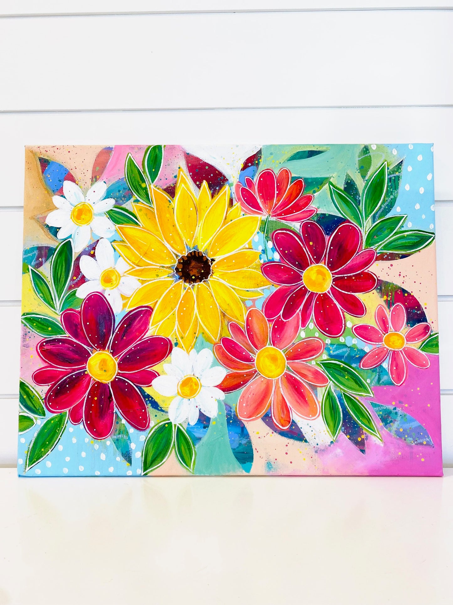 Floral Original Painting "Flowers at Sunrise" 16x20 inch Canvas
