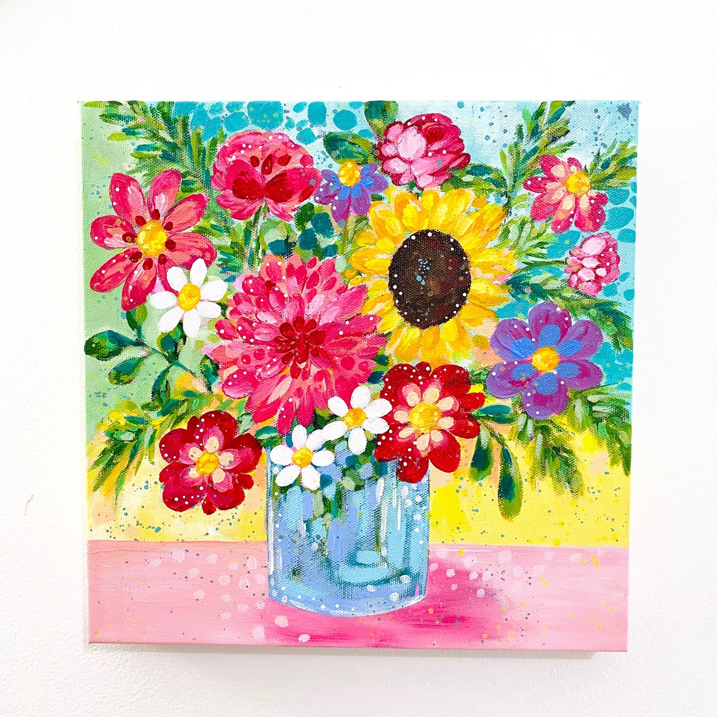 "Jar of Joy" 12x12 inch original floral painting on canvas