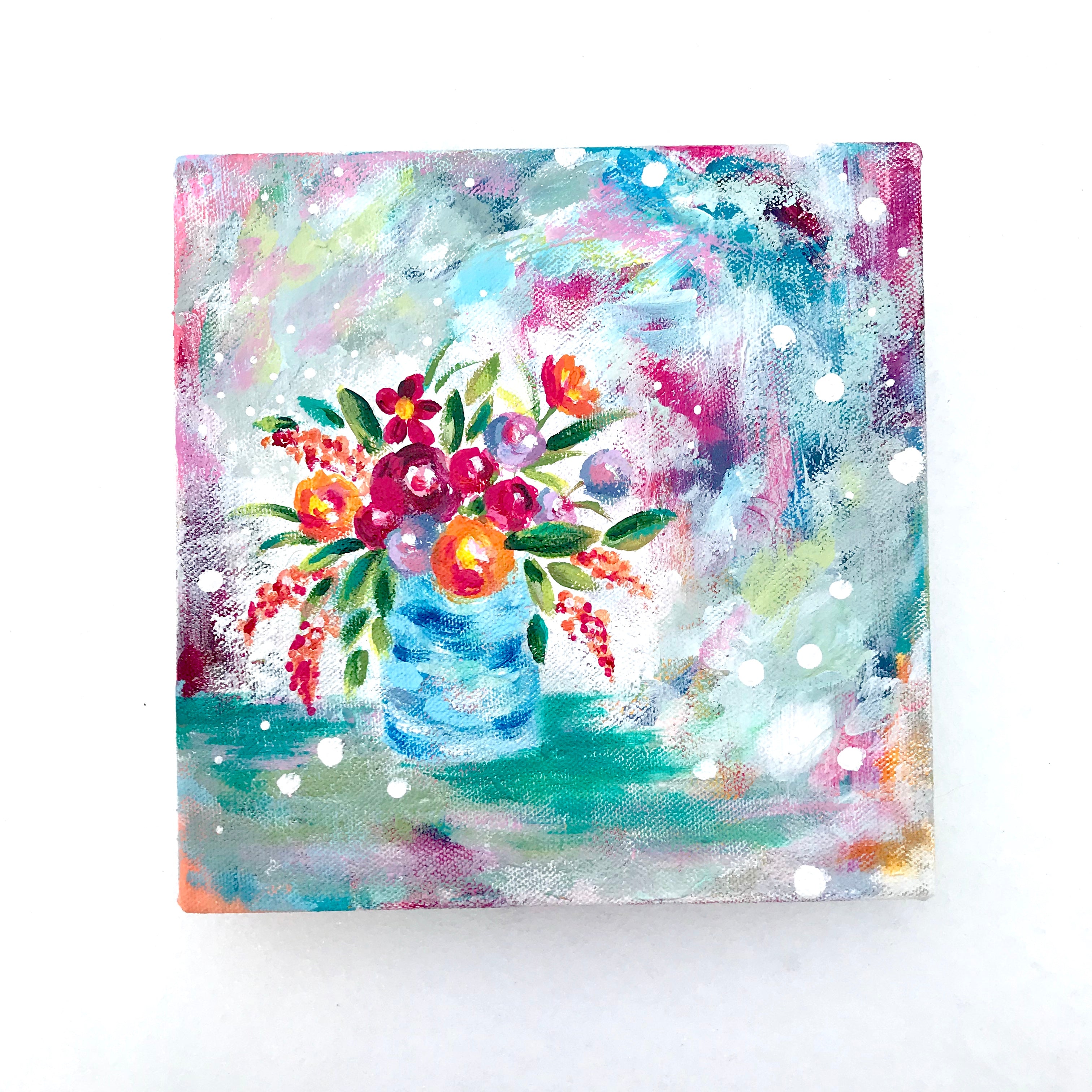 Floral Original Painting Love Grows Here Bouquet 4x6 inch canvas