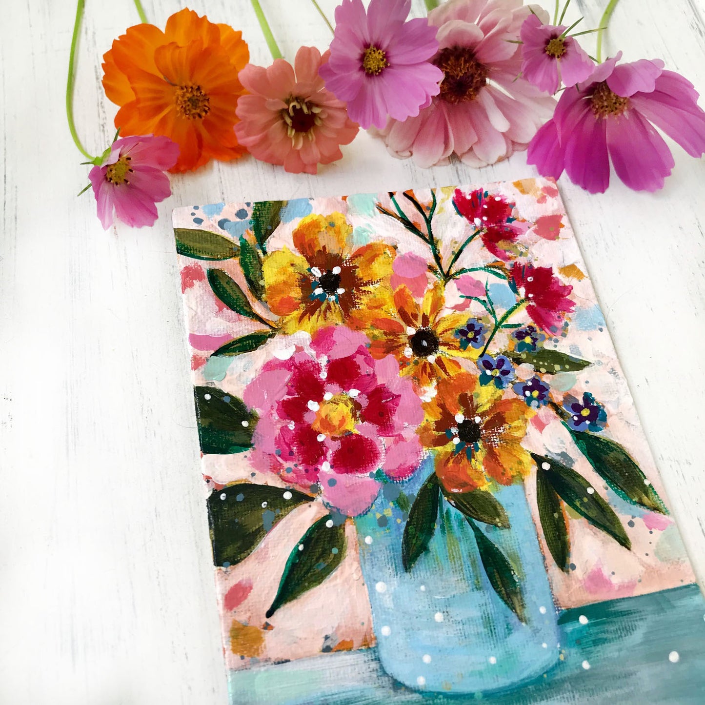 August Daily Painting Day 14 “Polka Dots and Picnics" 5x7 inch Floral Original - Bethany Joy Art