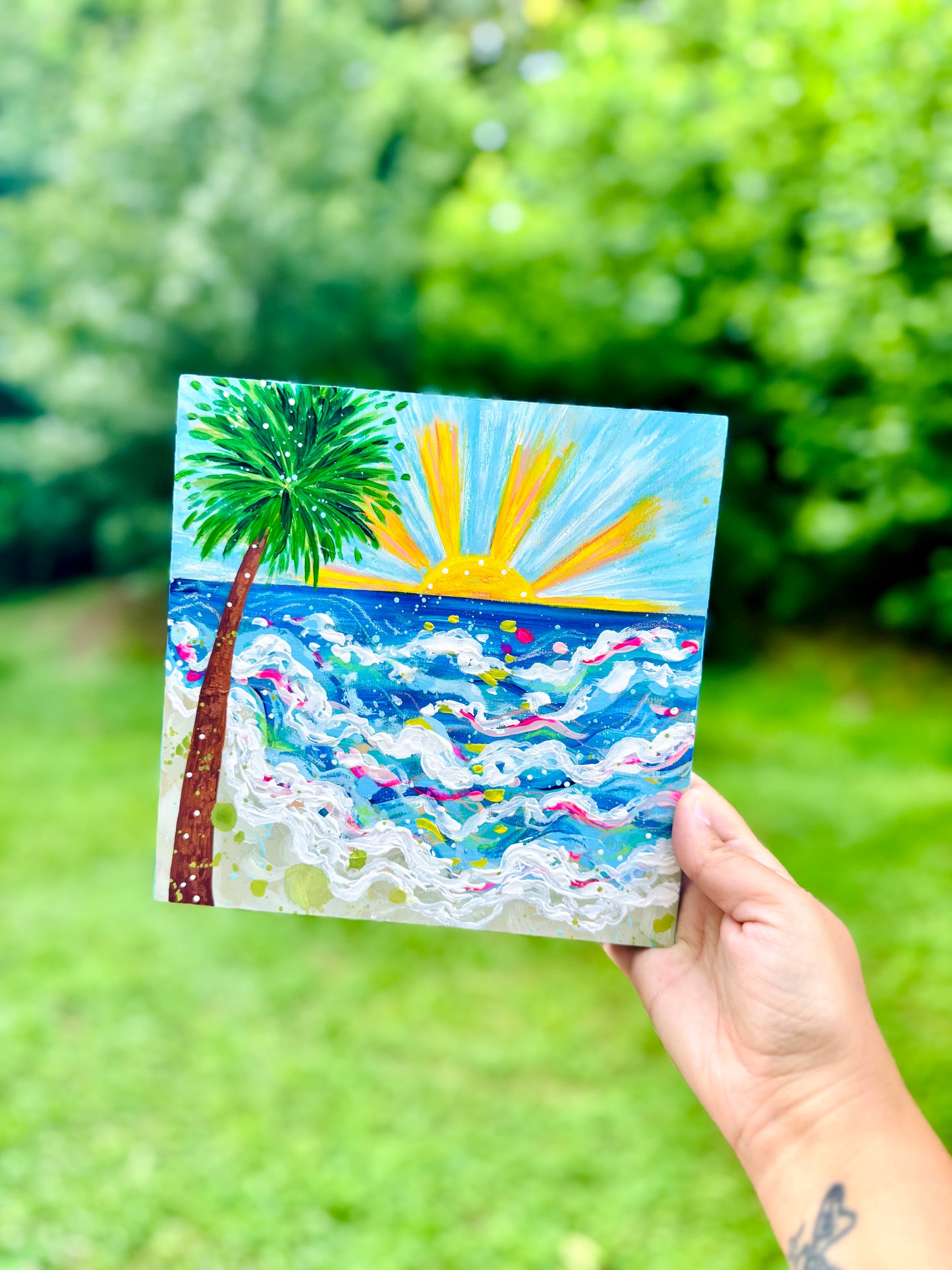 "Palm Dream" Original Beach Painting on 8x8 inch wood panel