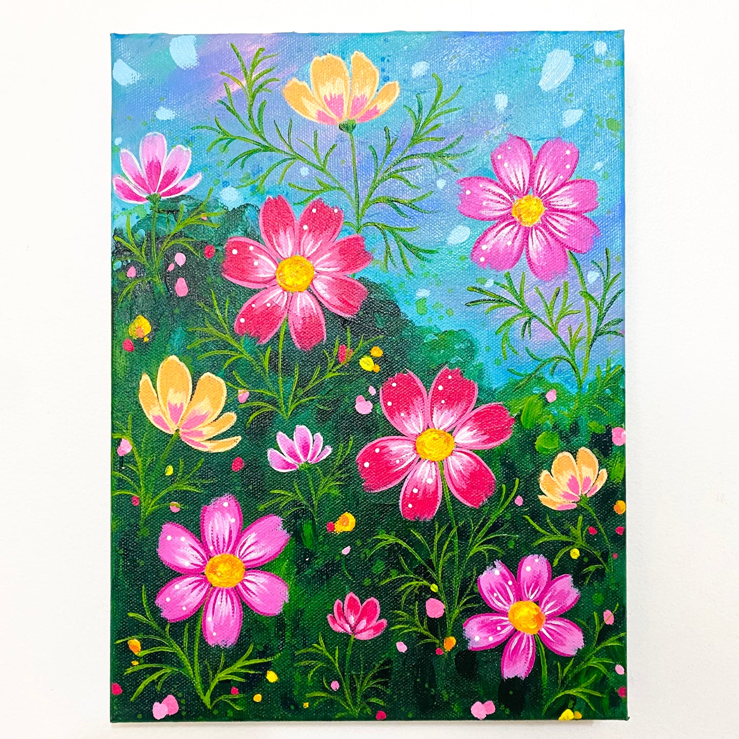 “Cosmo Fields” 9x12 inch original floral painting on canvas