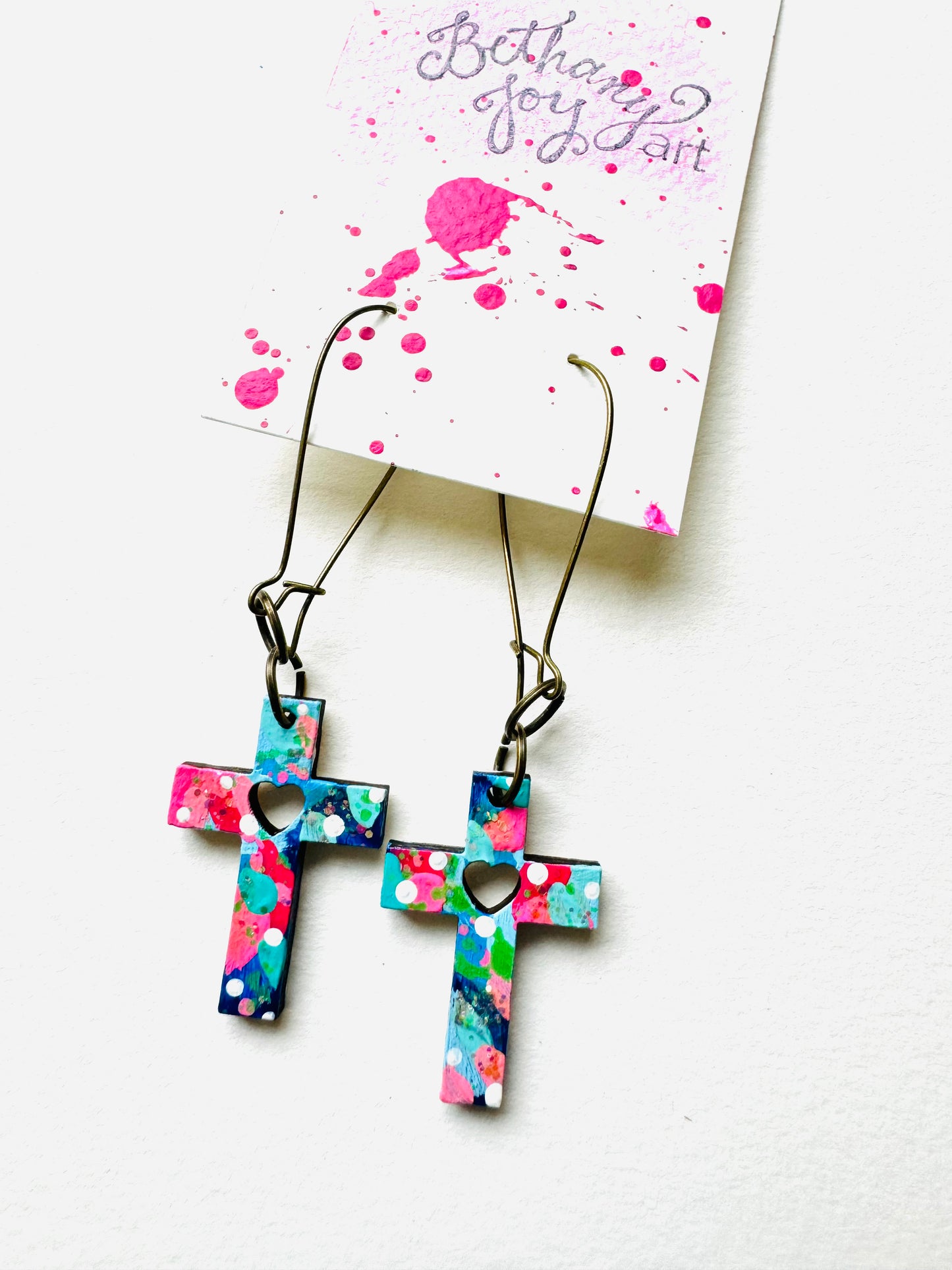 Colorful, Hand Painted Cross Earrings 26