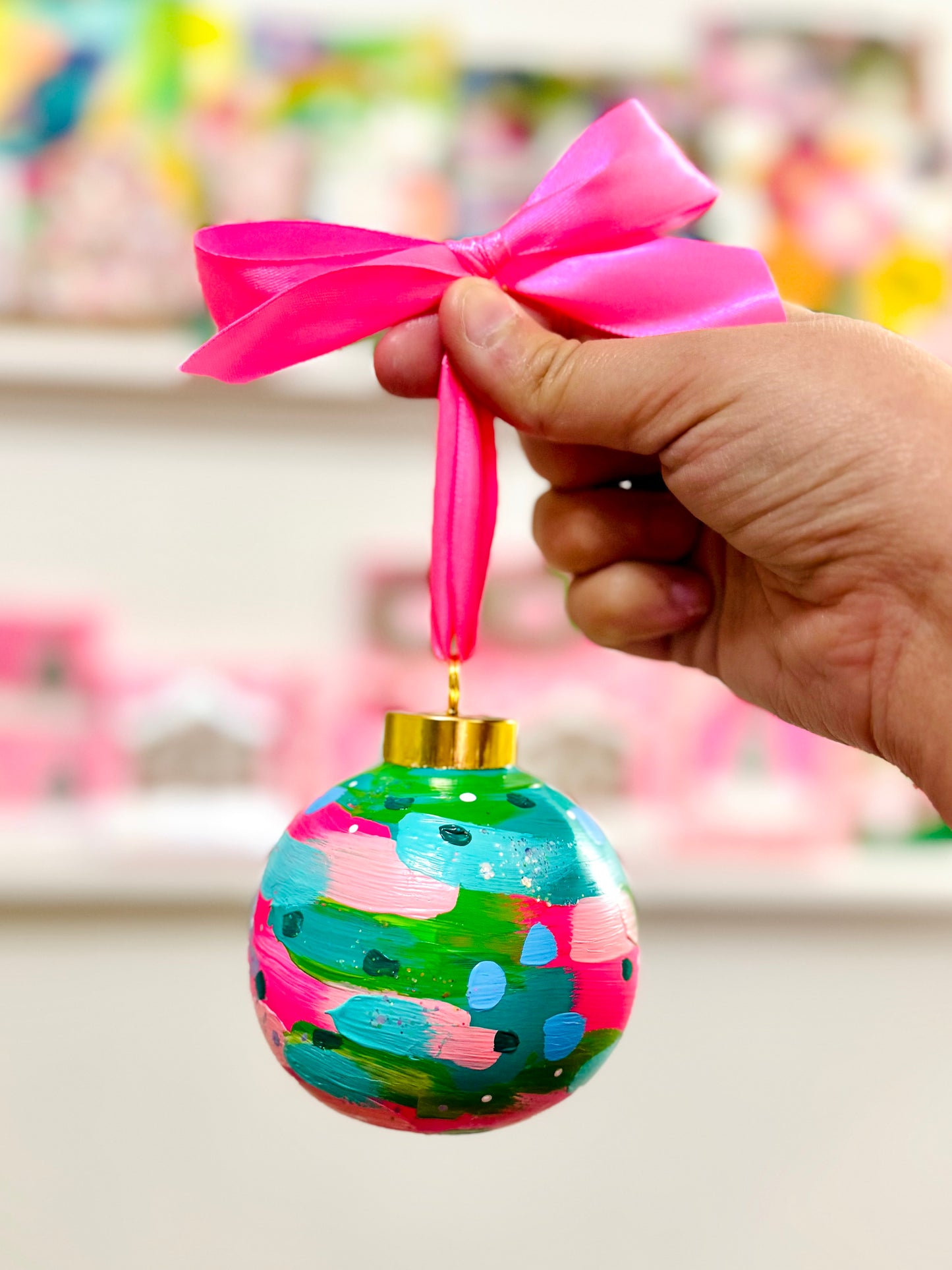 Hand Painted Ceramic Round Ornament Multi-Color Abstract 5