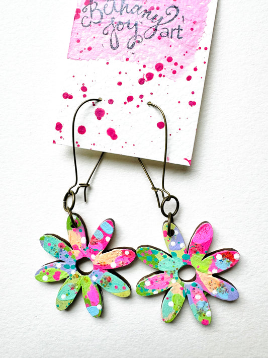 Colorful, Hand Painted Flower Earrings 47