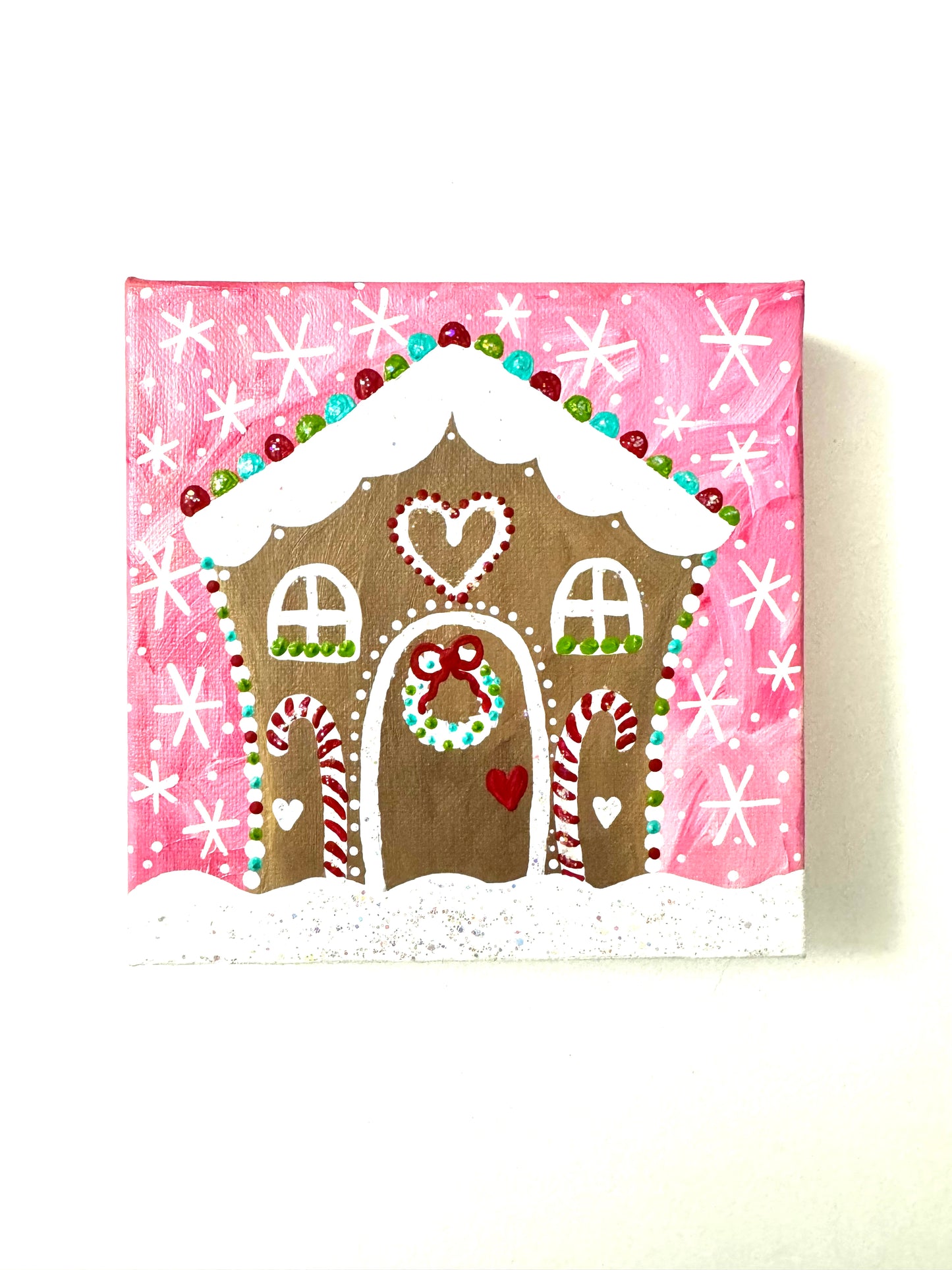Pink Gingerbread House Original Painting on Canvas Bethany Joy Art
