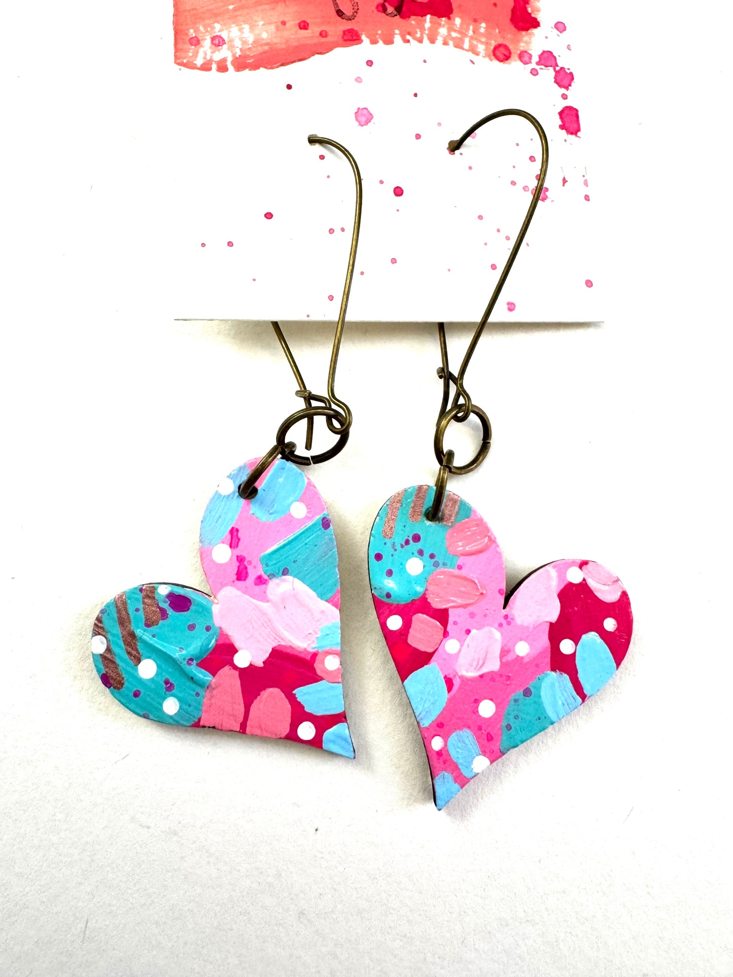 Colorful, Hand Painted, Valentine Heart Shaped Earrings 8