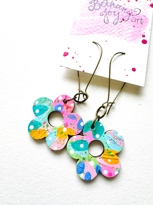 Colorful, Hand Painted 5 Petal Flower Earrings 11