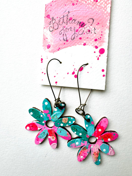 Colorful, Hand Painted Flower Earrings 65