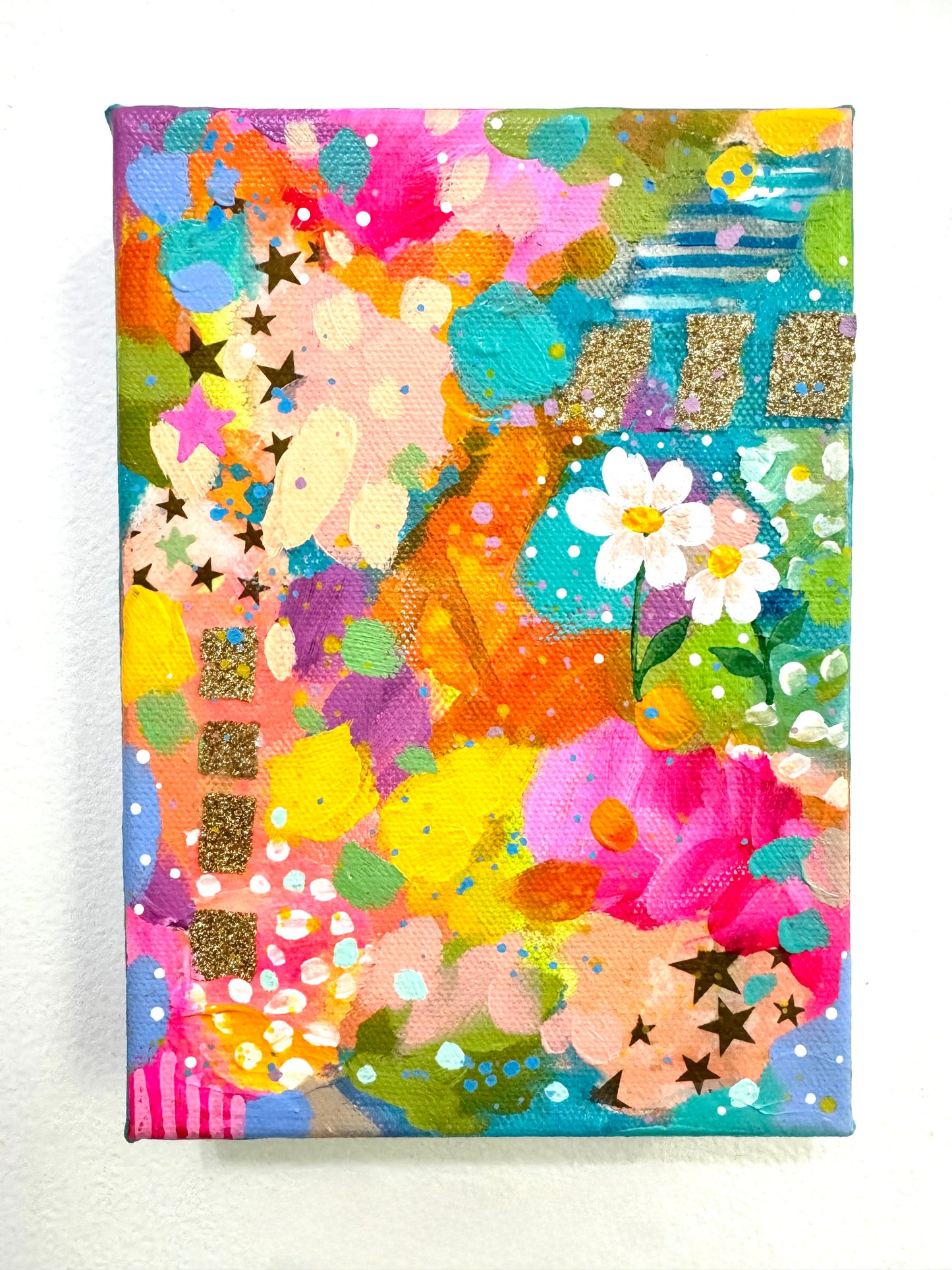 “Layers of Light” Abstract Collage Painting on 5x7 inch canvas