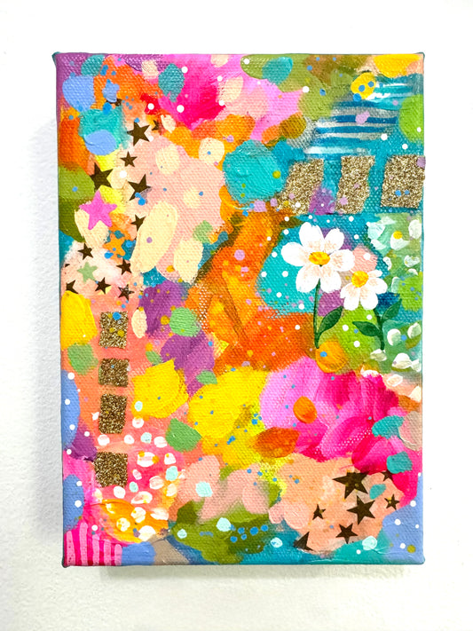 “Layers of Light” Abstract Collage Painting on 5x7 inch canvas