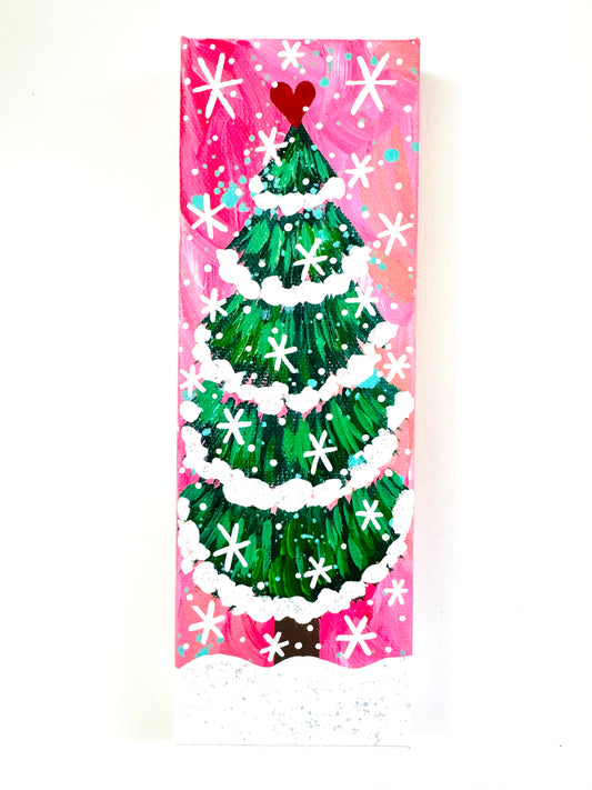 Pink Christmas Tree 9x3 inch original painting on canvas 1