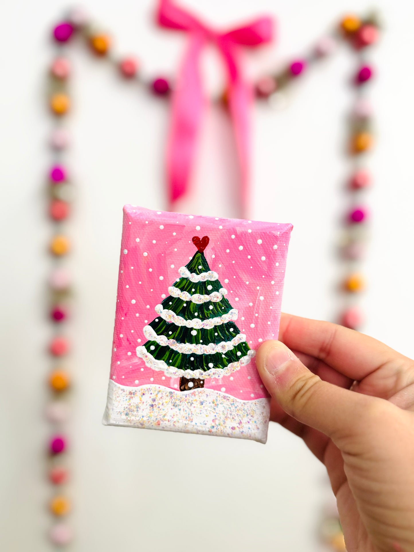 Pink Christmas Tree Mini Canvas 1