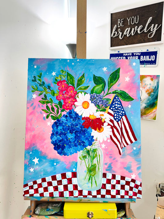 "Red, White, and Blooms" Original Painting #27 of 52 Weeks of Colorful Joy 2026