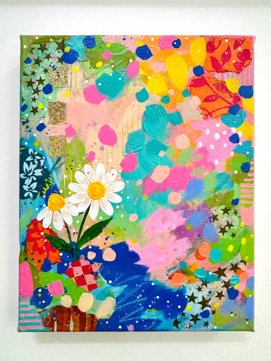 “Collage Petals" Abstract Collage Painting on 8x10 inch canvas