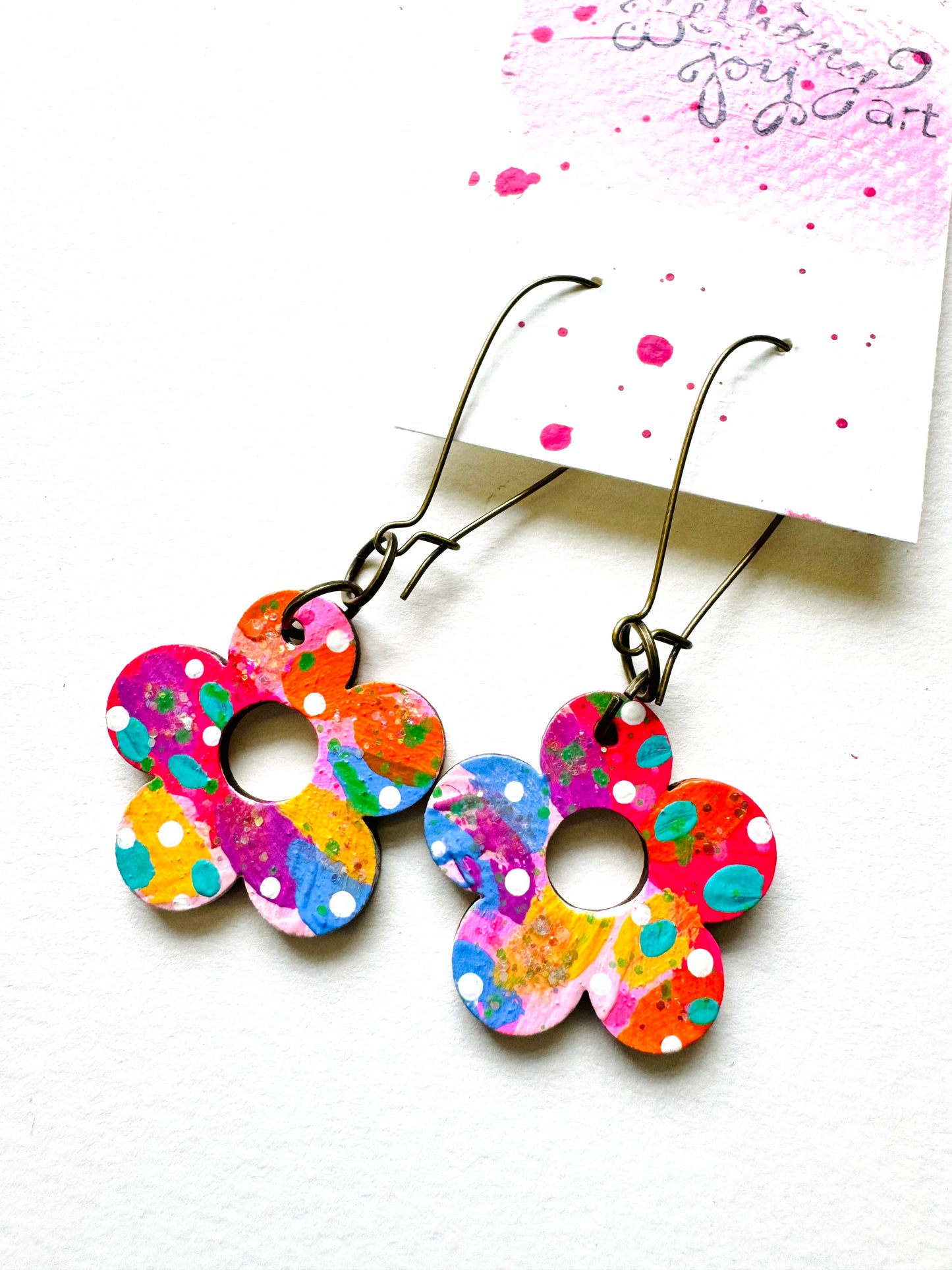 Colorful, Hand Painted 5 Petal Flower Earrings 12