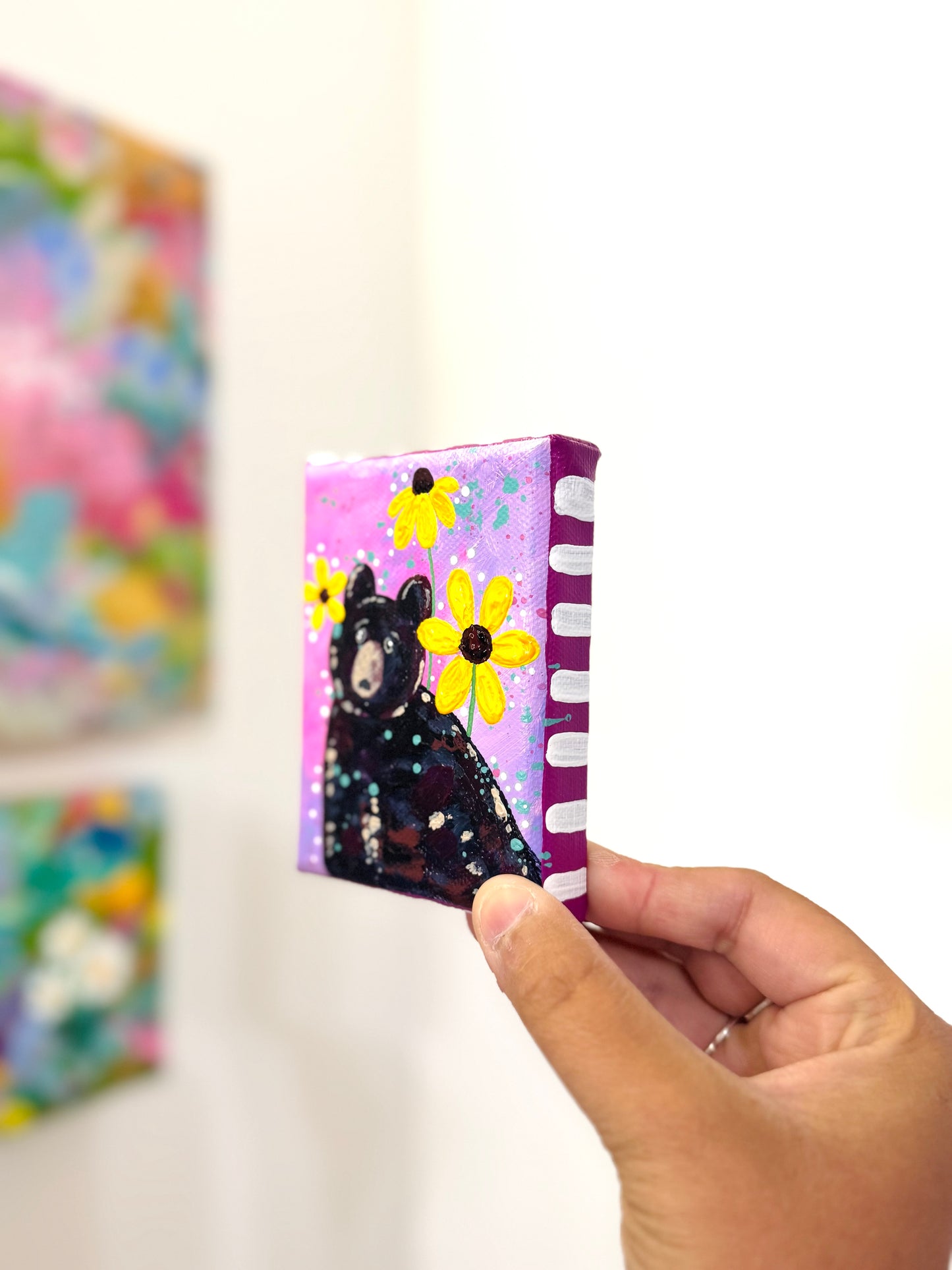 Black Bear Floral Mini Canvas Purple