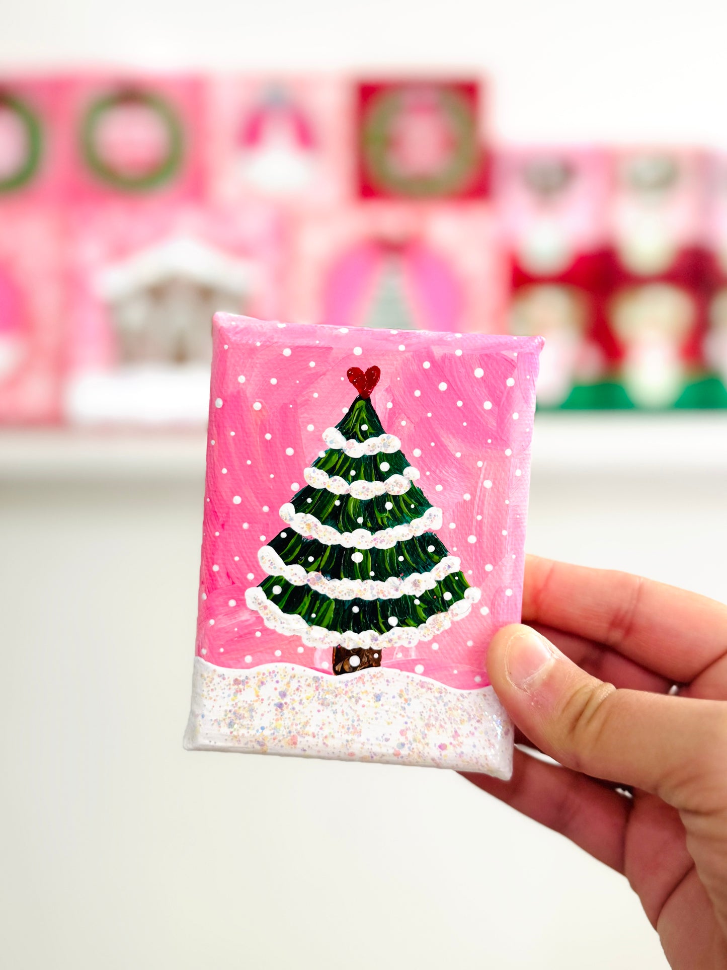 Pink Christmas Tree Mini Canvas 1