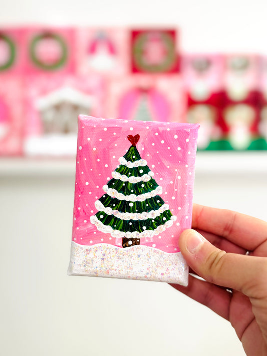 Pink Christmas Tree Mini Canvas 1