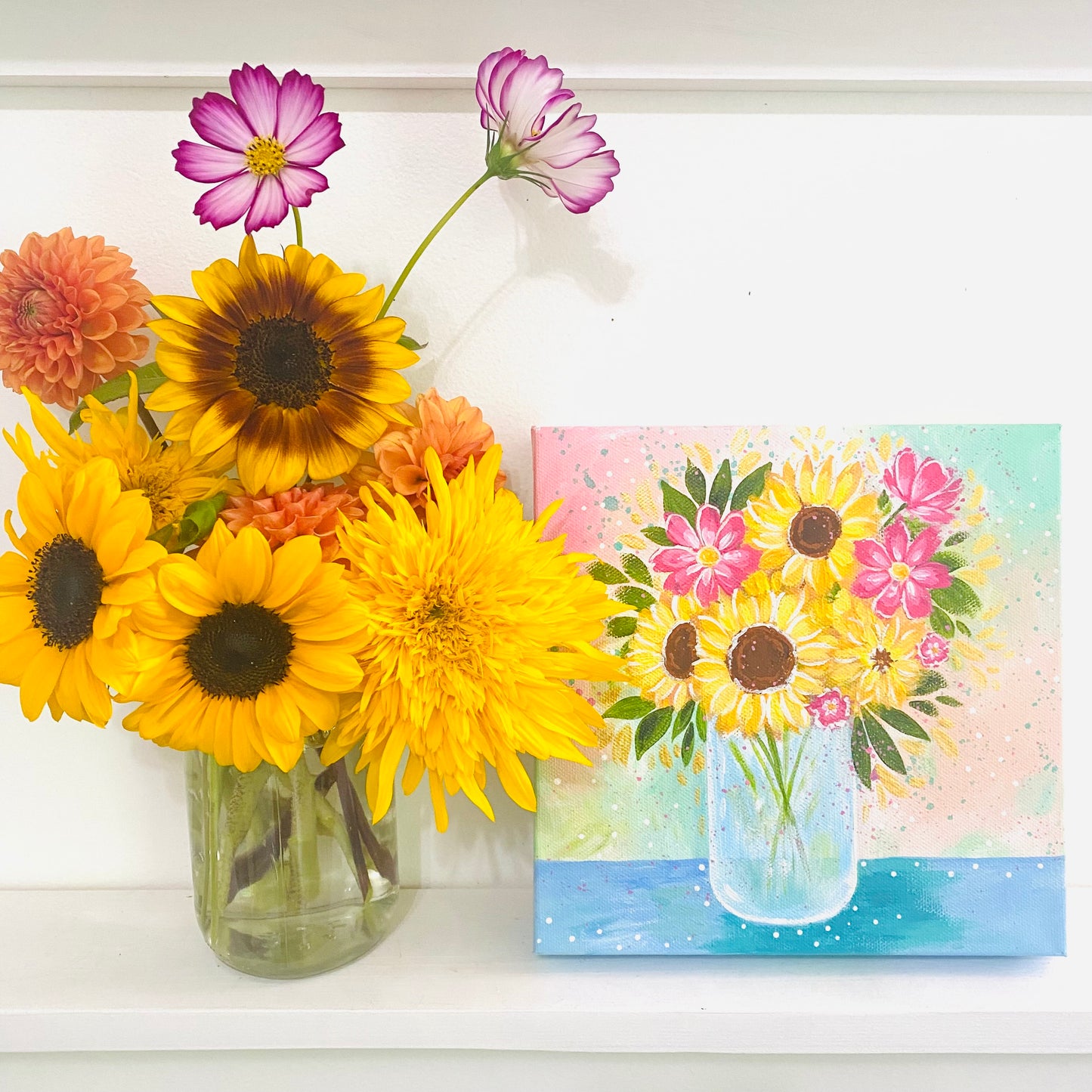 “Sunflower Bouquet” 8x8 inch original floral painting on canvas