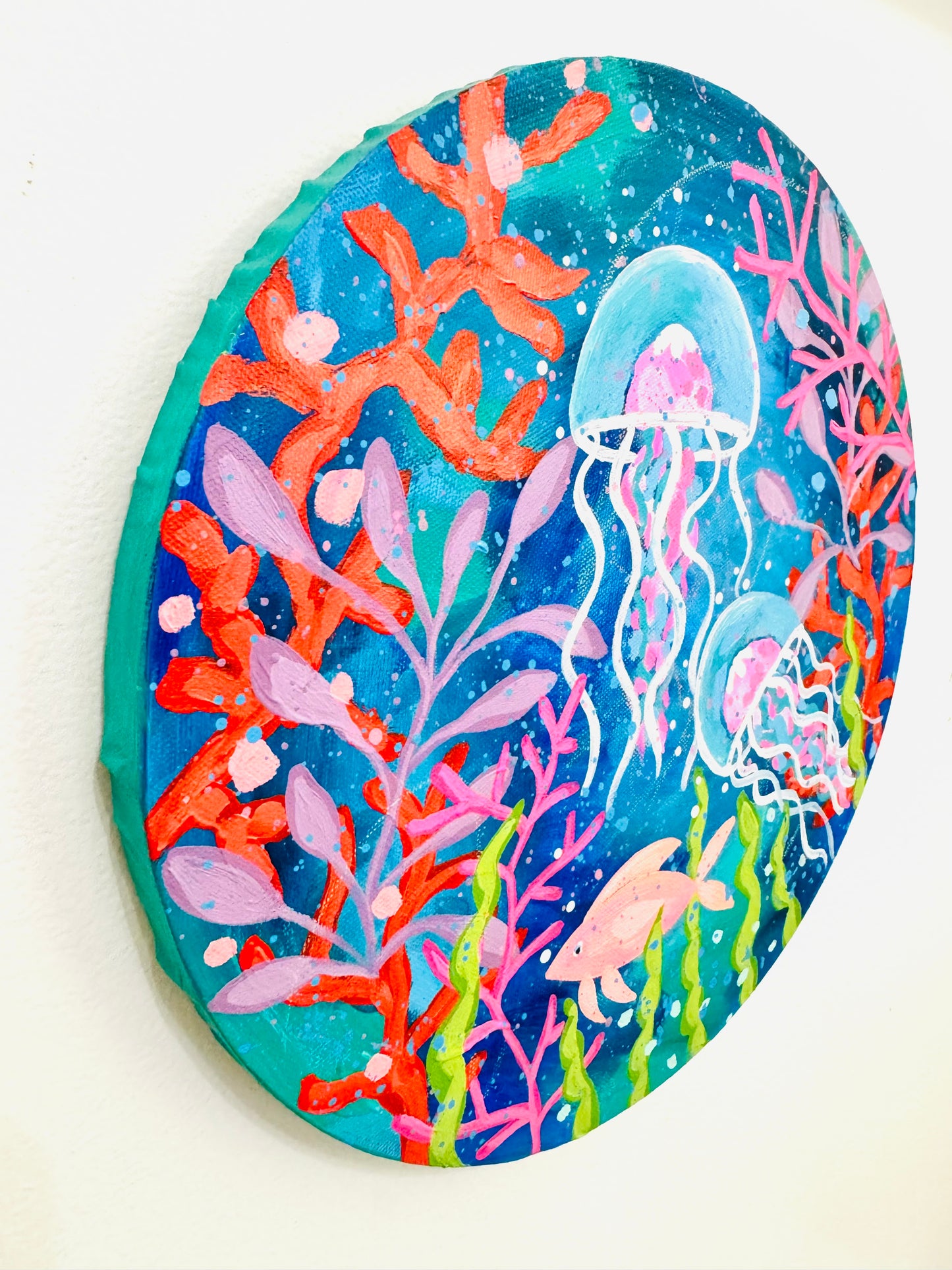 "Go with the Flow" Original Ocean Painting on 12 inch diameter circle canvas