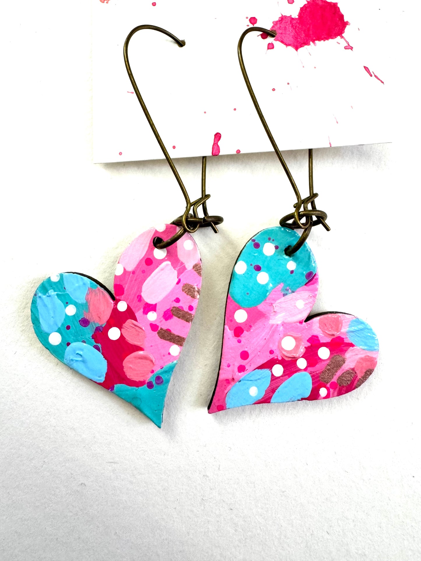 Colorful, Hand Painted, Valentine Heart Shaped Earrings 2