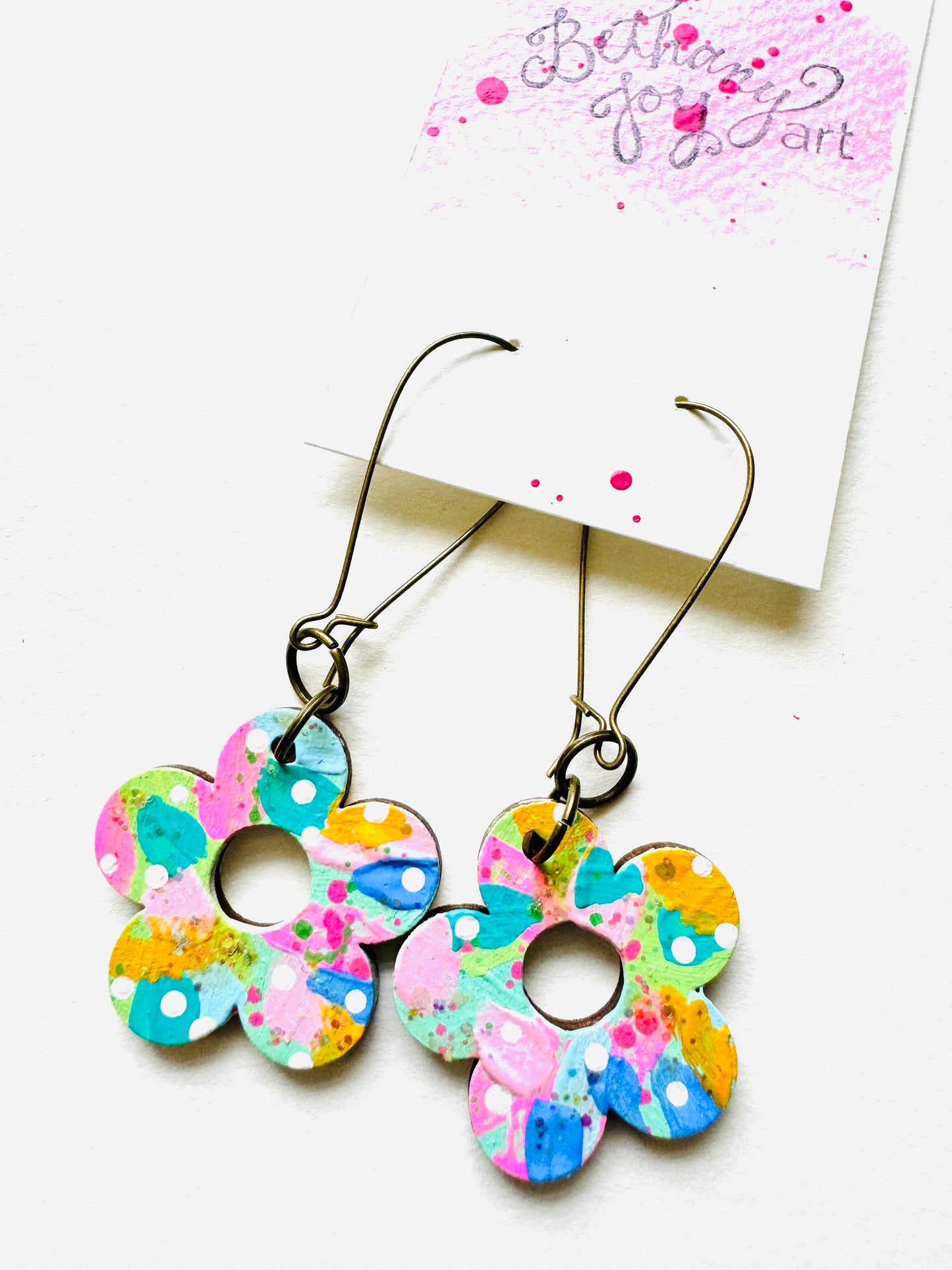 Colorful, Hand Painted 5 Petal Flower Earrings 17