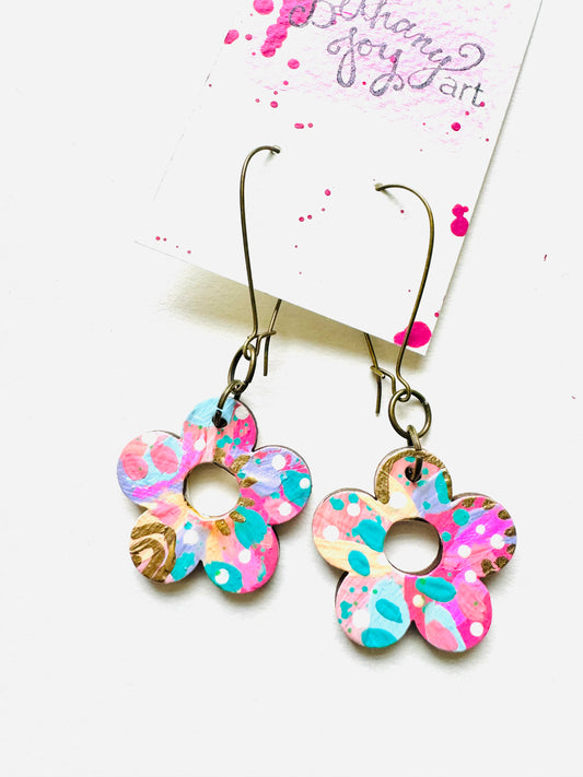 Colorful, Hand Painted 5 Petal Flower Earrings 6