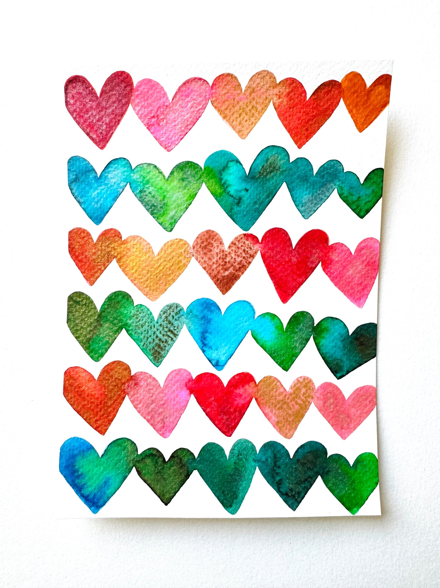 Metallic Shimmer Rainbow Watercolor Hearts Original Painting on 5x7 inch paper
